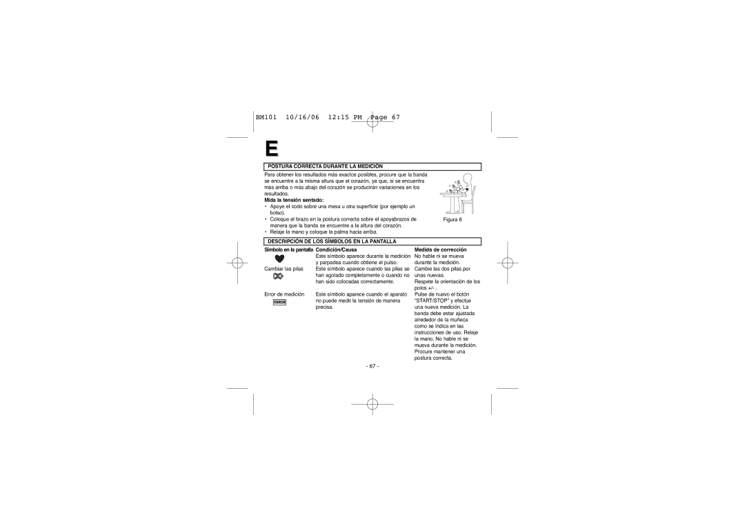 Elta BM-101 Postura Correcta Durante LA Medición, Mida la tensión sentado, Descripción DE LOS Símbolos EN LA Pantalla 