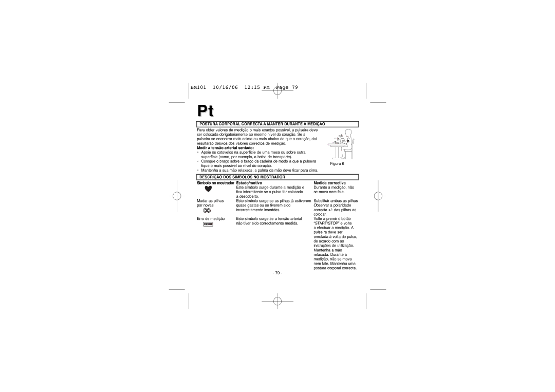 Elta BM-101 instruction manual Postura Corporal Correcta a Manter Durante a Medição, Medir a tensão arterial sentado 