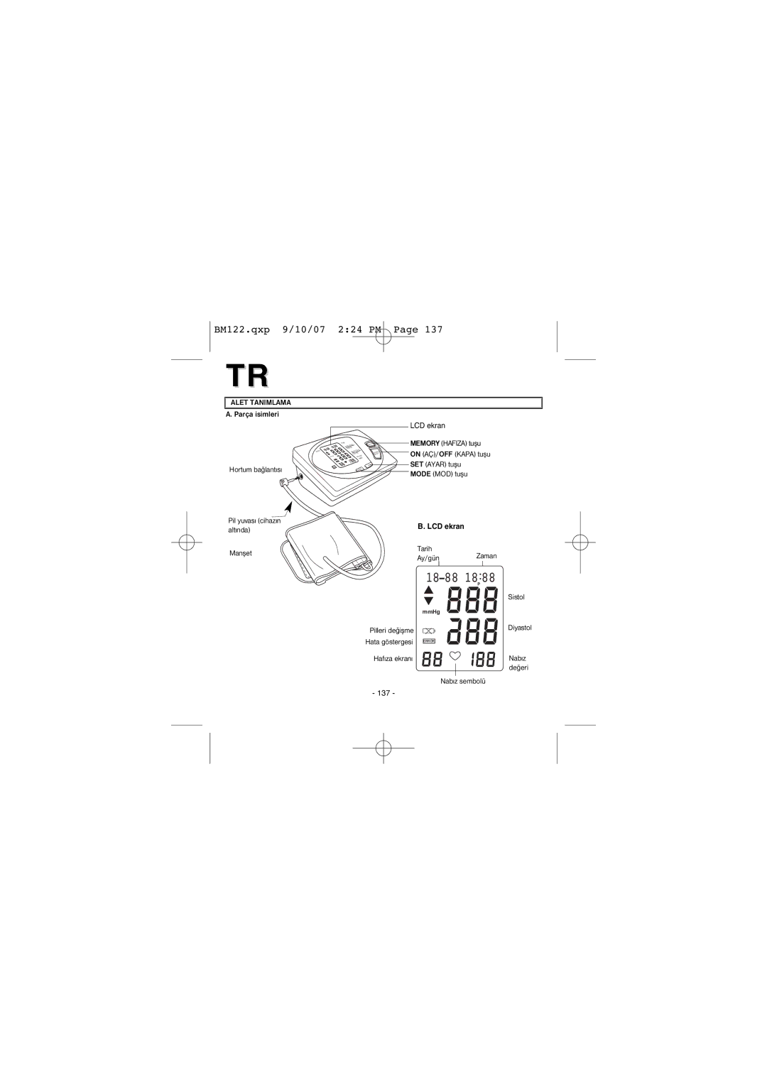 Elta BM122 instruction manual Alet Tanimlama, LCD ekran 