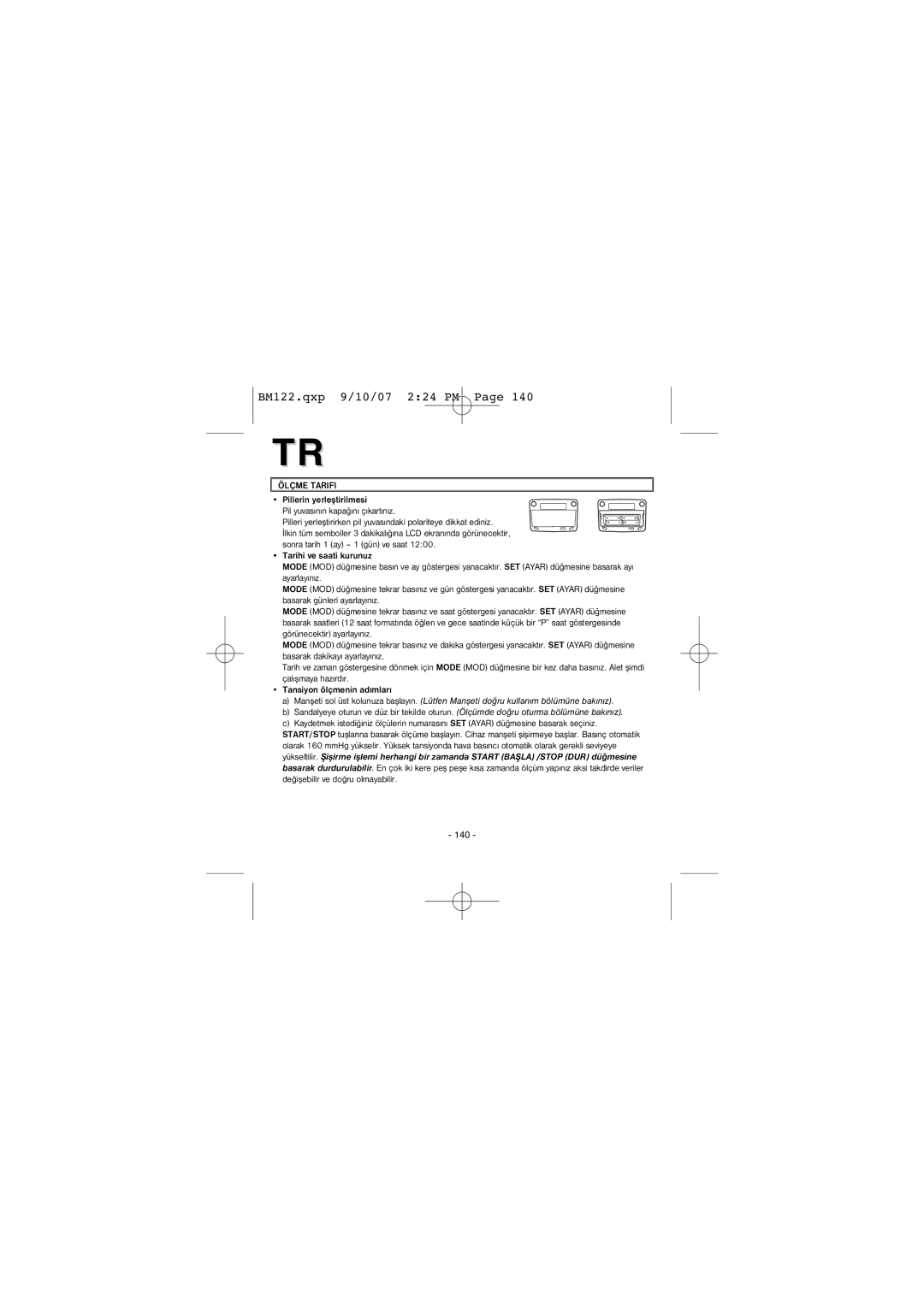 Elta BM122 instruction manual Ölçme Tarifi 