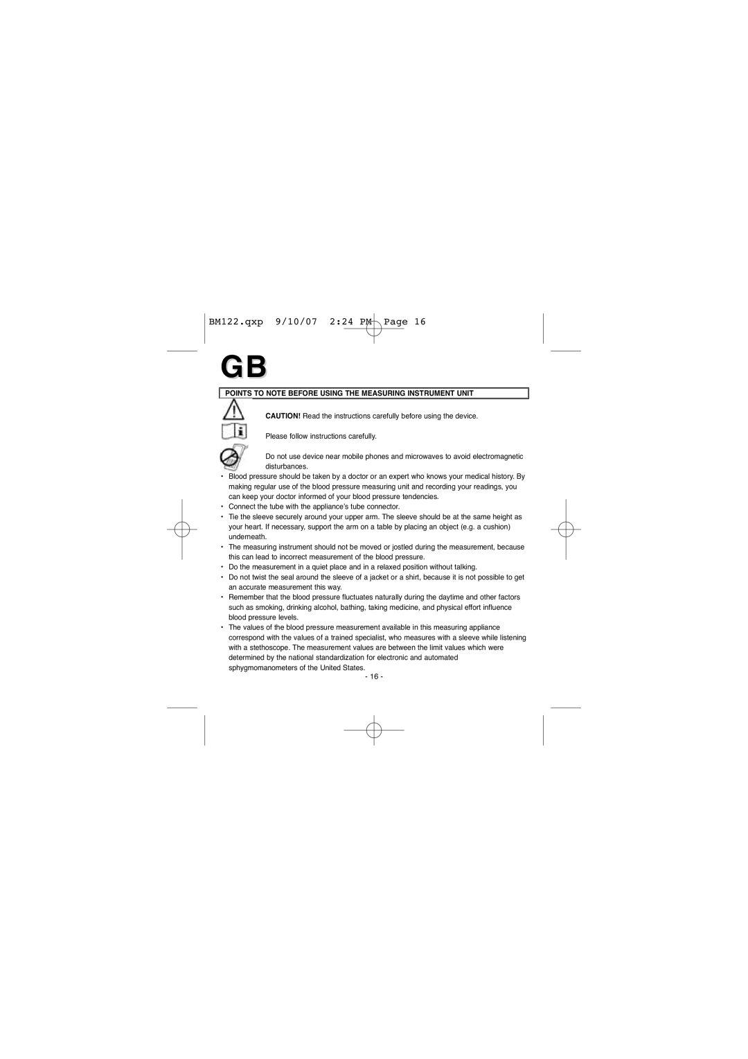 Elta BM122 instruction manual Points to Note Before Using the Measuring Instrument Unit 