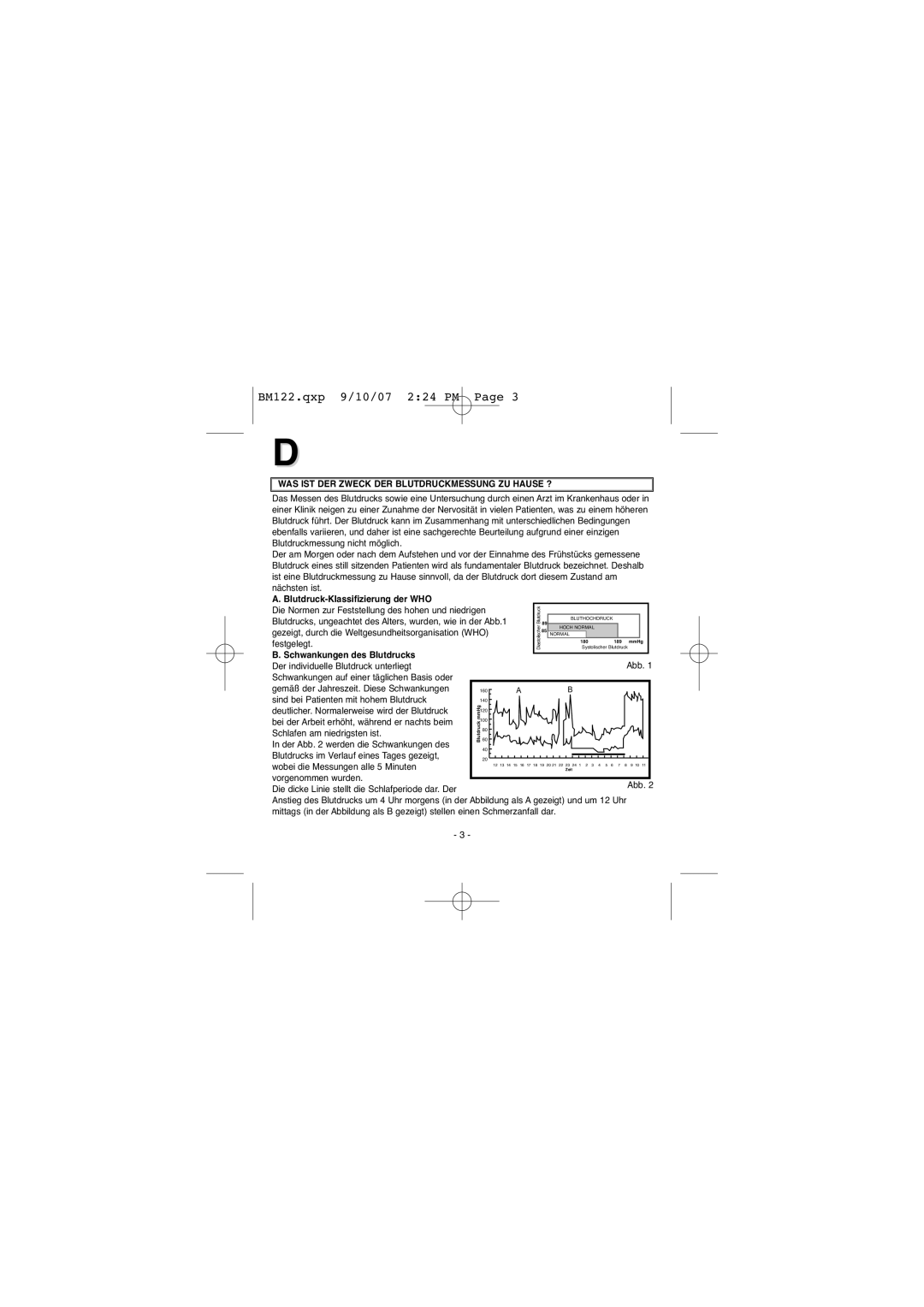 Elta BM122 instruction manual WAS IST DER Zweck DER Blutdruckmessung ZU Hause ?, Blutdruck-Klassifizierung der WHO 