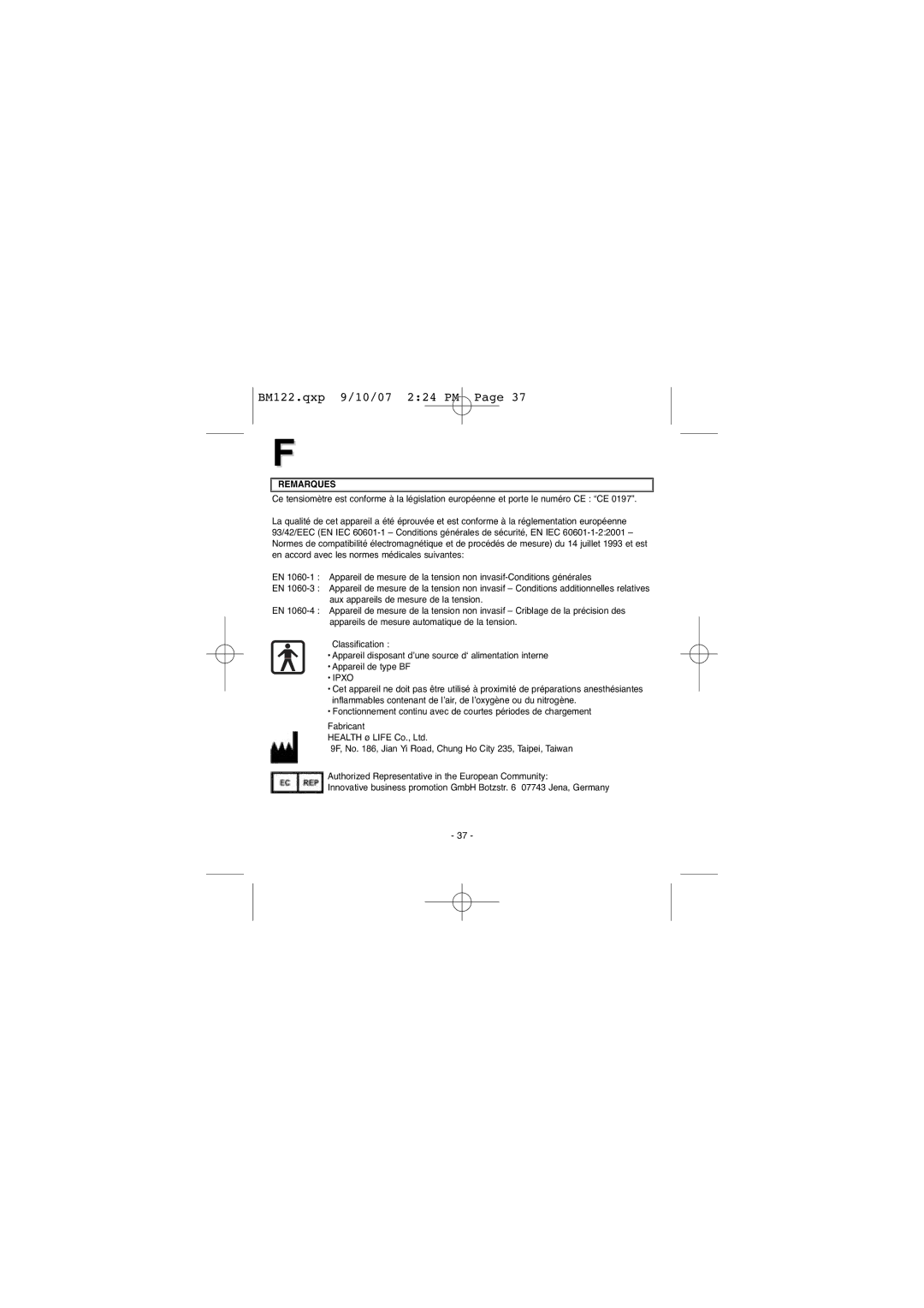 Elta BM122 instruction manual Ipxo 