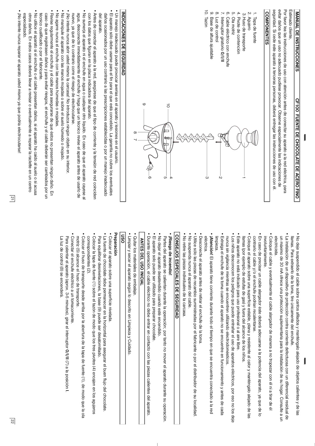 Elta CF100 instruction manual Estimado cliente, Componentes, Consejos Especiales DE Seguridad 