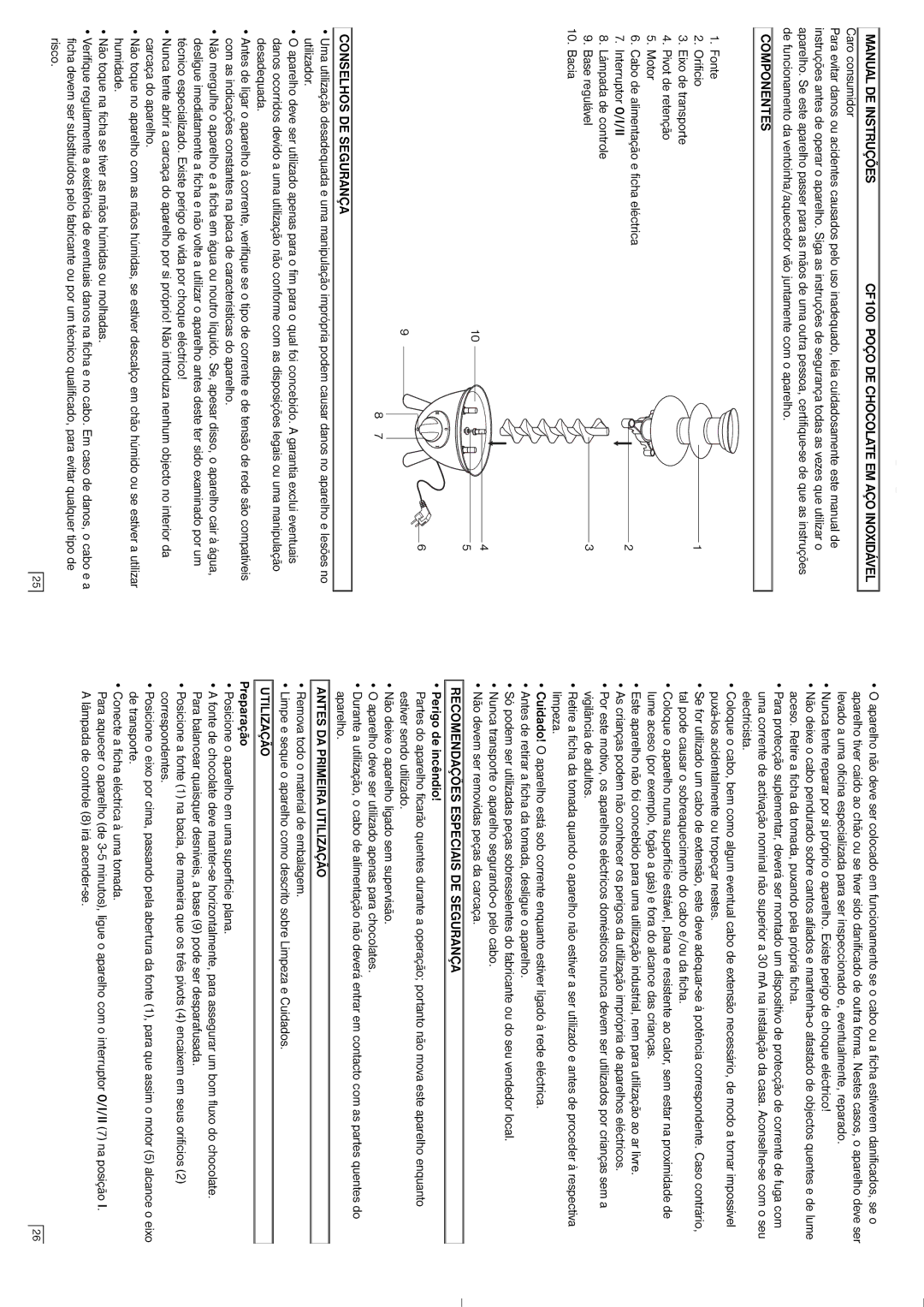 Elta CF100 instruction manual Recomendações Especiais DE Segurança, Conselhos DE Segurança, Antes DA Primeira Utilização 