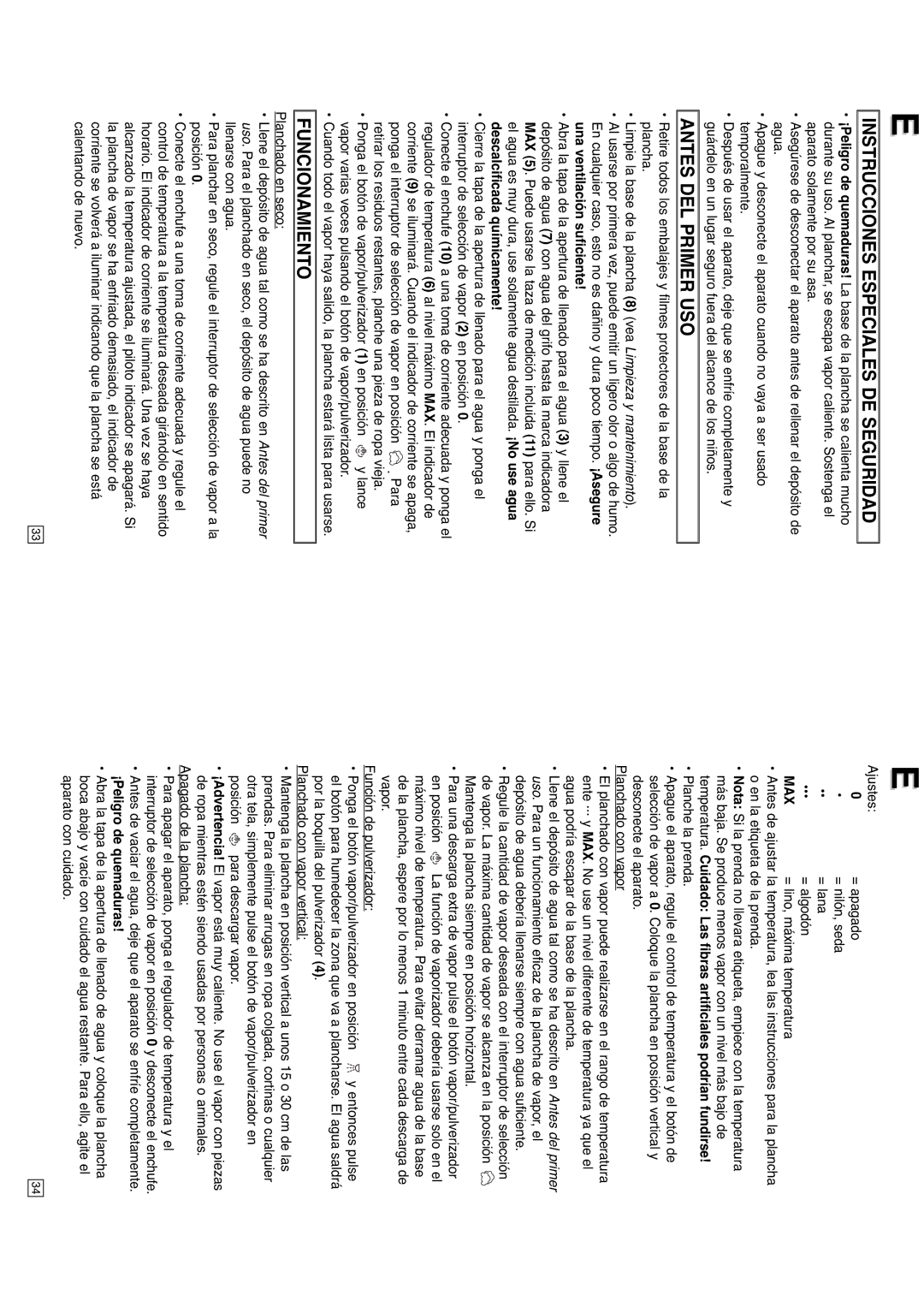 Elta DB151, 0709 Instrucciones Especiales DE Seguridad, Antes DEL Primer USO, Funcionamiento, = lino, máxima temperatura 