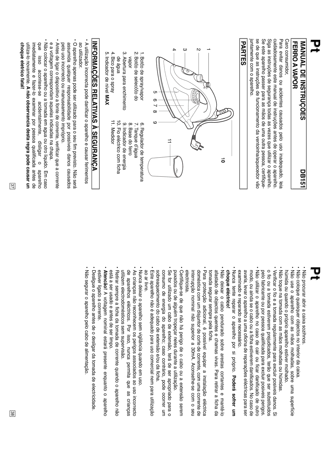 Elta DB151, 0709 instruction manual Manual DE Instruções, Ferro a Vapor, Informações Relativas À Segurança 