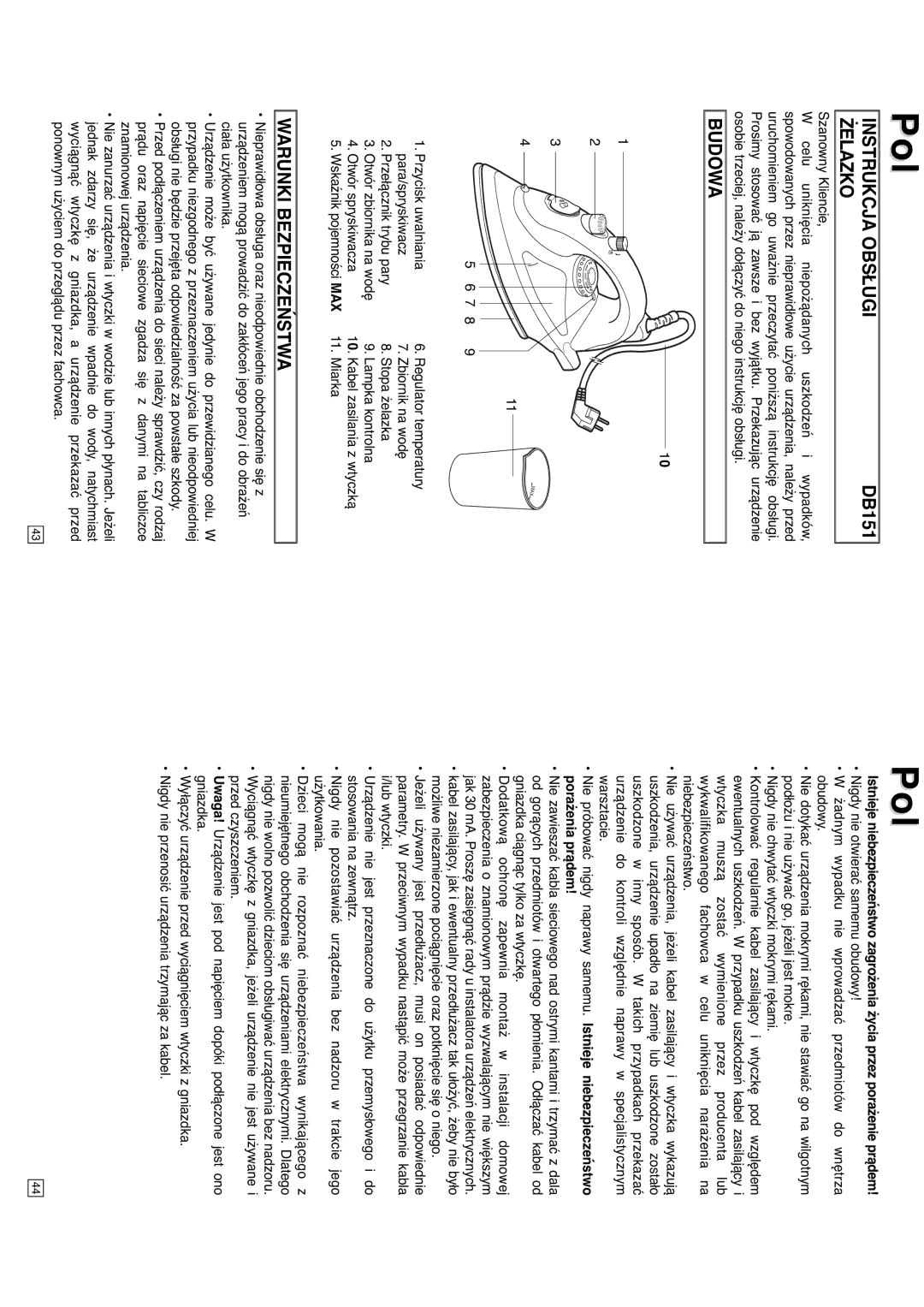 Elta 0709, DB151 instruction manual Instrukcja Obsługi, Żelazko, Budowa, Warunki Bezpieczeństwa 