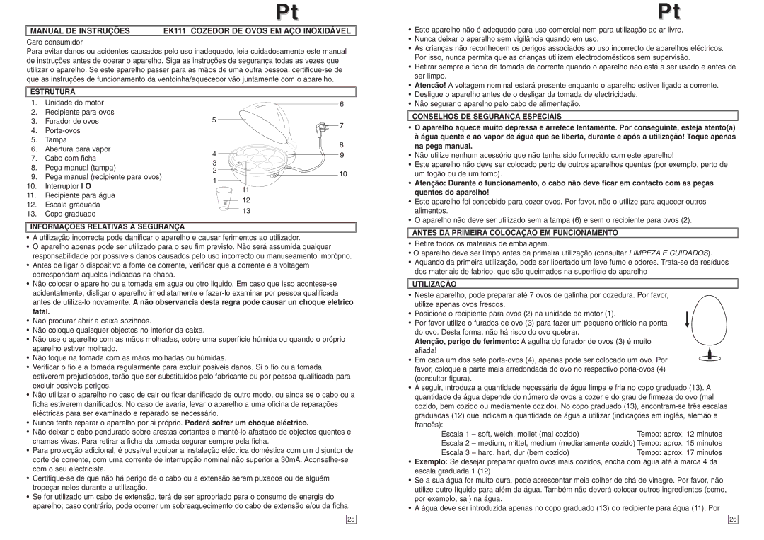 Elta EK111 instruction manual Estrutura, Informações Relativas À Segurança, Conselhos DE Segurança Especiais, Utilização 