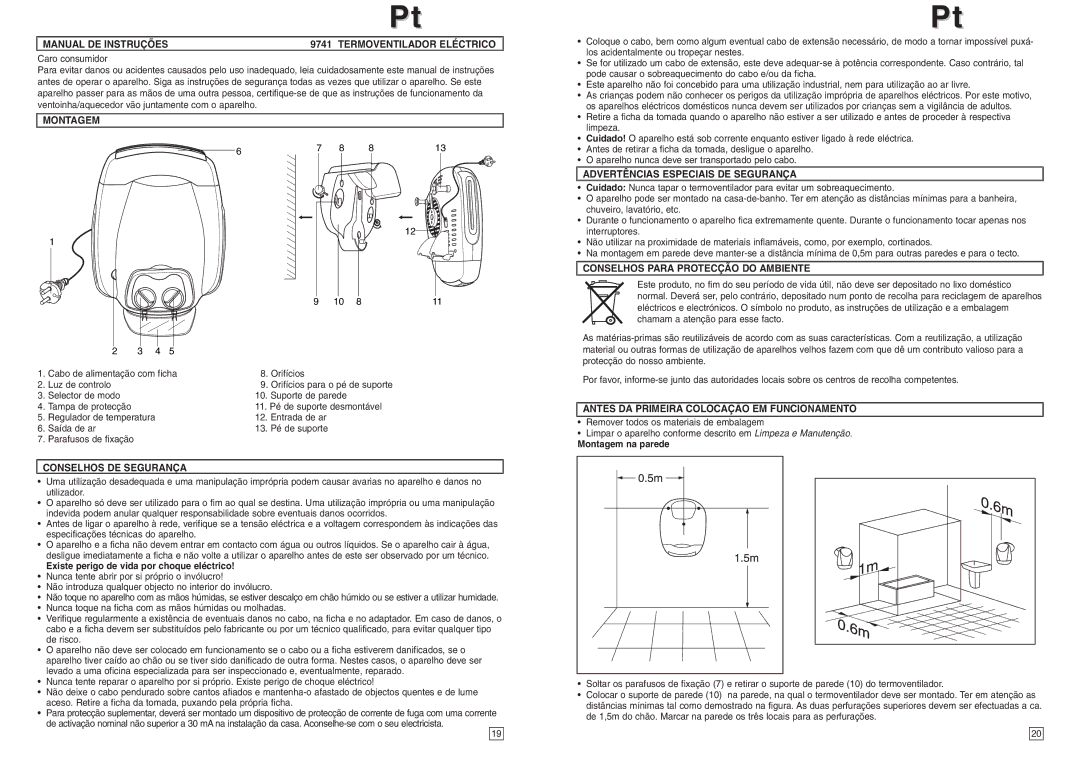 Elta Electrical Fan Heater Manual DE Instruções Termoventilador Eléctrico, Montagem, Advertências Especiais DE Segurança 