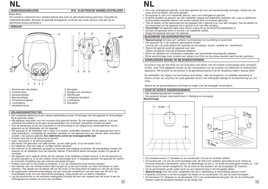 Elta Electrical Fan Heater Gebruiksaanwijzing Elektrische Warmeluchtblazer, Opbouw, Bijzondere Veiligheidinstructies 