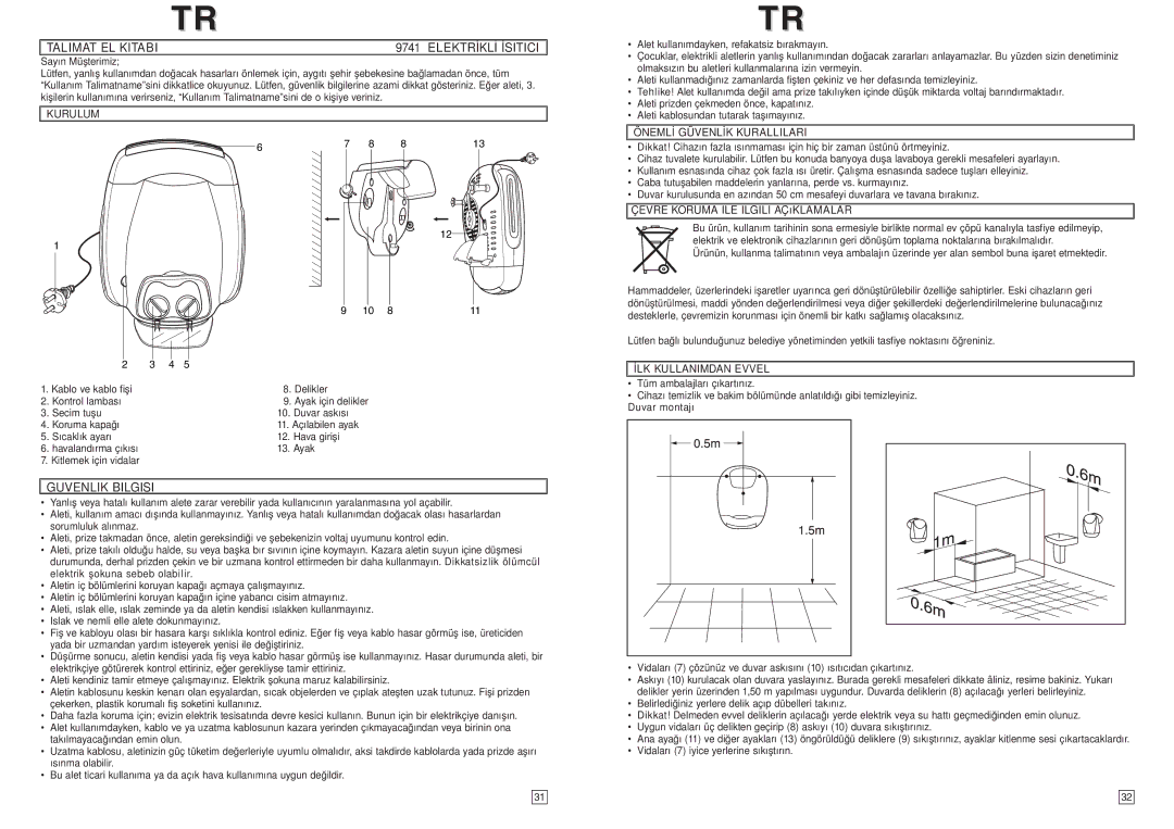 Elta Electrical Fan Heater instruction manual Talimat EL Kitabi Elektrİklİ İsitici 