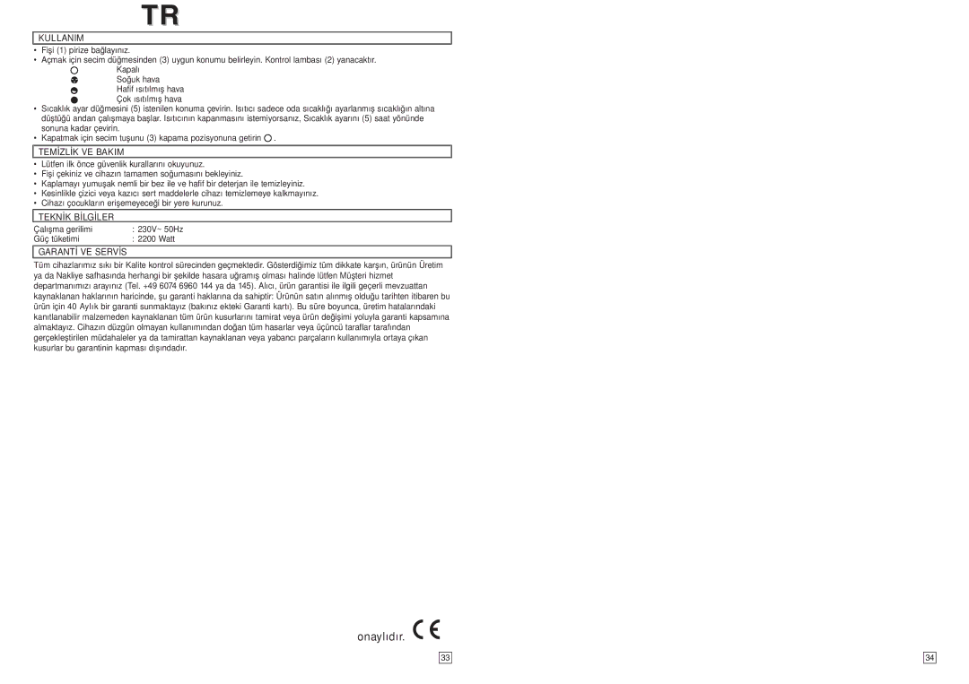 Elta Electrical Fan Heater instruction manual Onaylıdır 