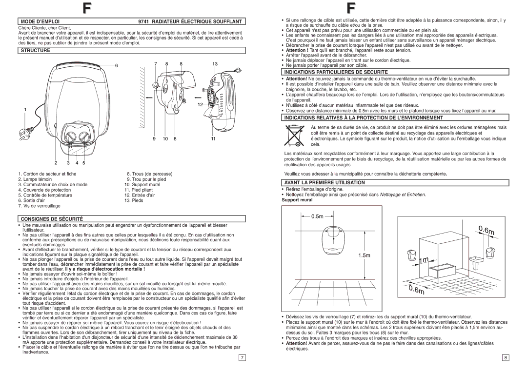 Elta Electrical Fan Heater Mode D’EMPLOI Radiateur Électrique Soufflant, Indications Particulieres DE Securite 