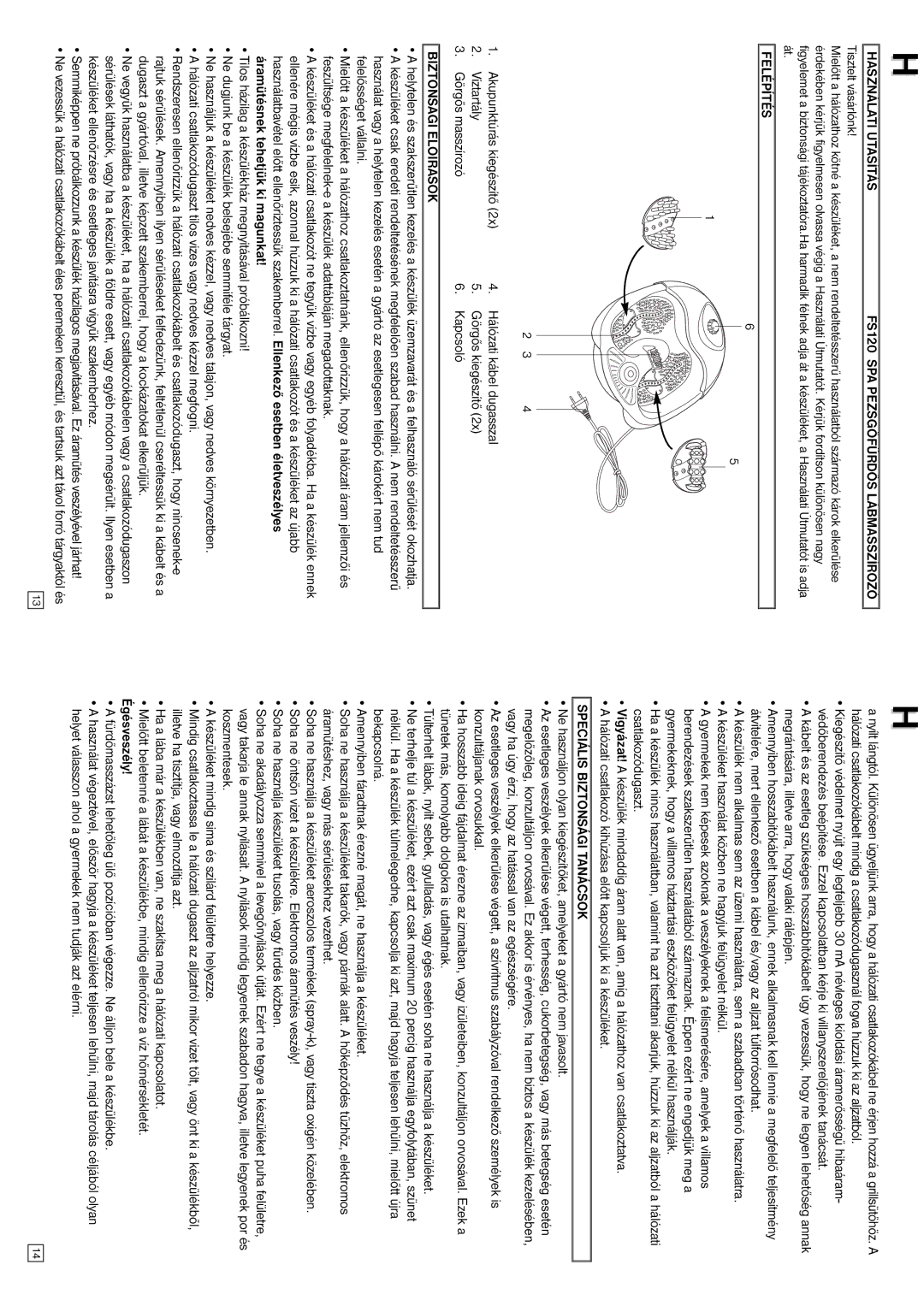 Elta instruction manual Használati Utasítás FS120 SPA Pezsgőfürdős Lábmasszírozó, Felépítés, Biztonsági Előírások 