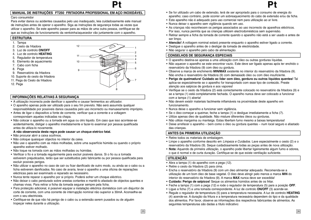 Elta FT250 Estrutura, Conselhos DE Segurança Especiais, Informações Relativas À Segurança, Antes DA Primeira Utilização 