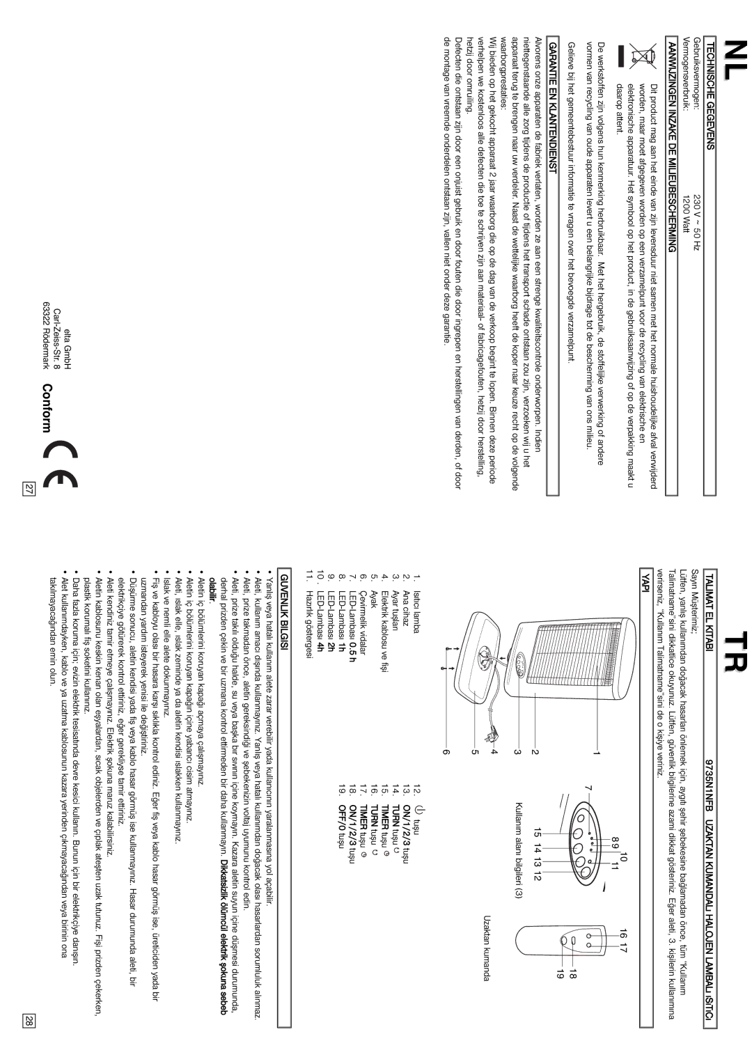 Elta Halogen Lamp Technische Gegevens, Aanwijzingen Inzake DE Milieubescherming, Garantie EN Klantendienst, Yapi 