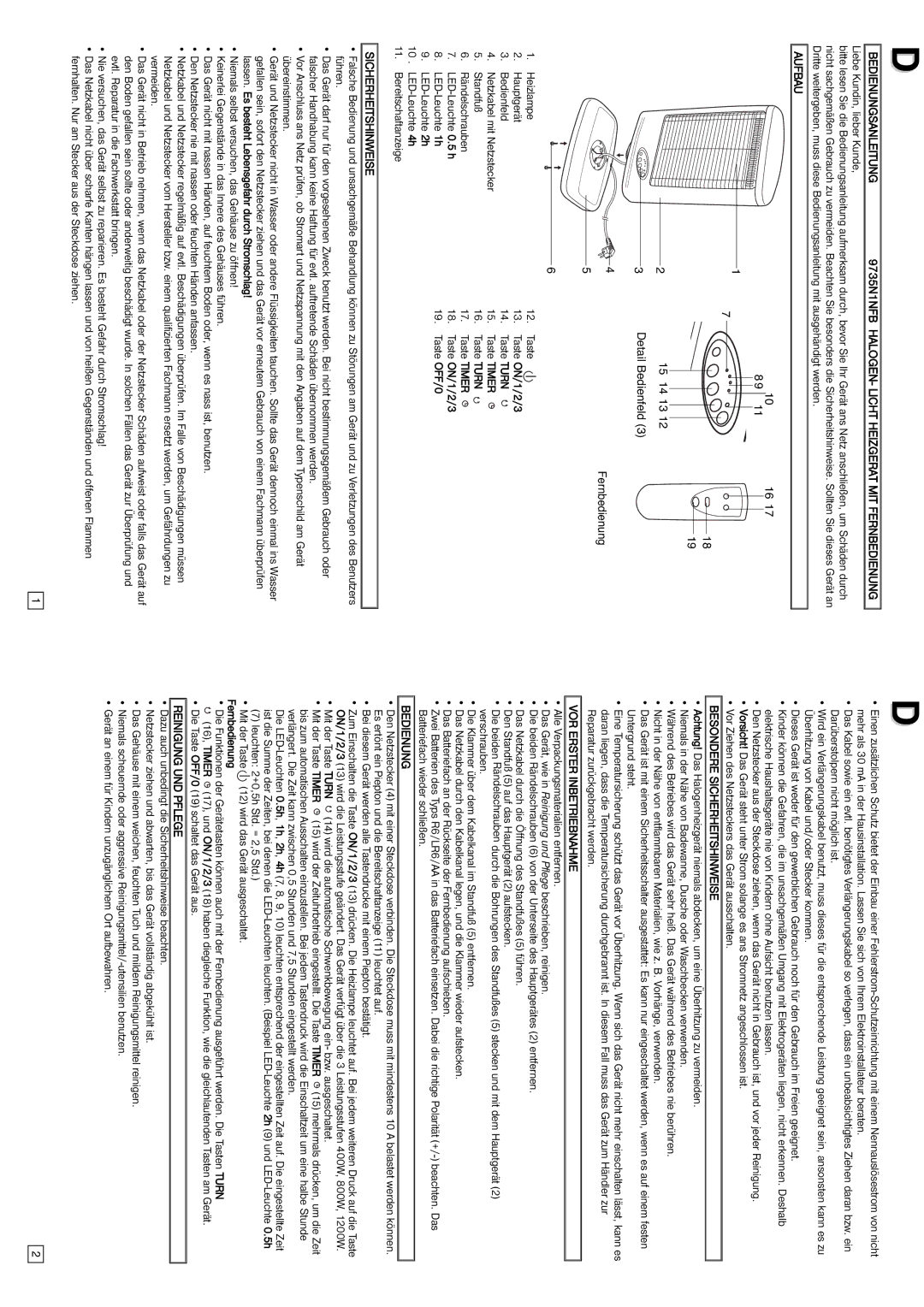 Elta Halogen Lamp Bedienungsanleitung, Aufbau, Besondere Sicherheitshinweise, VOR Erster Inbetriebnahme 