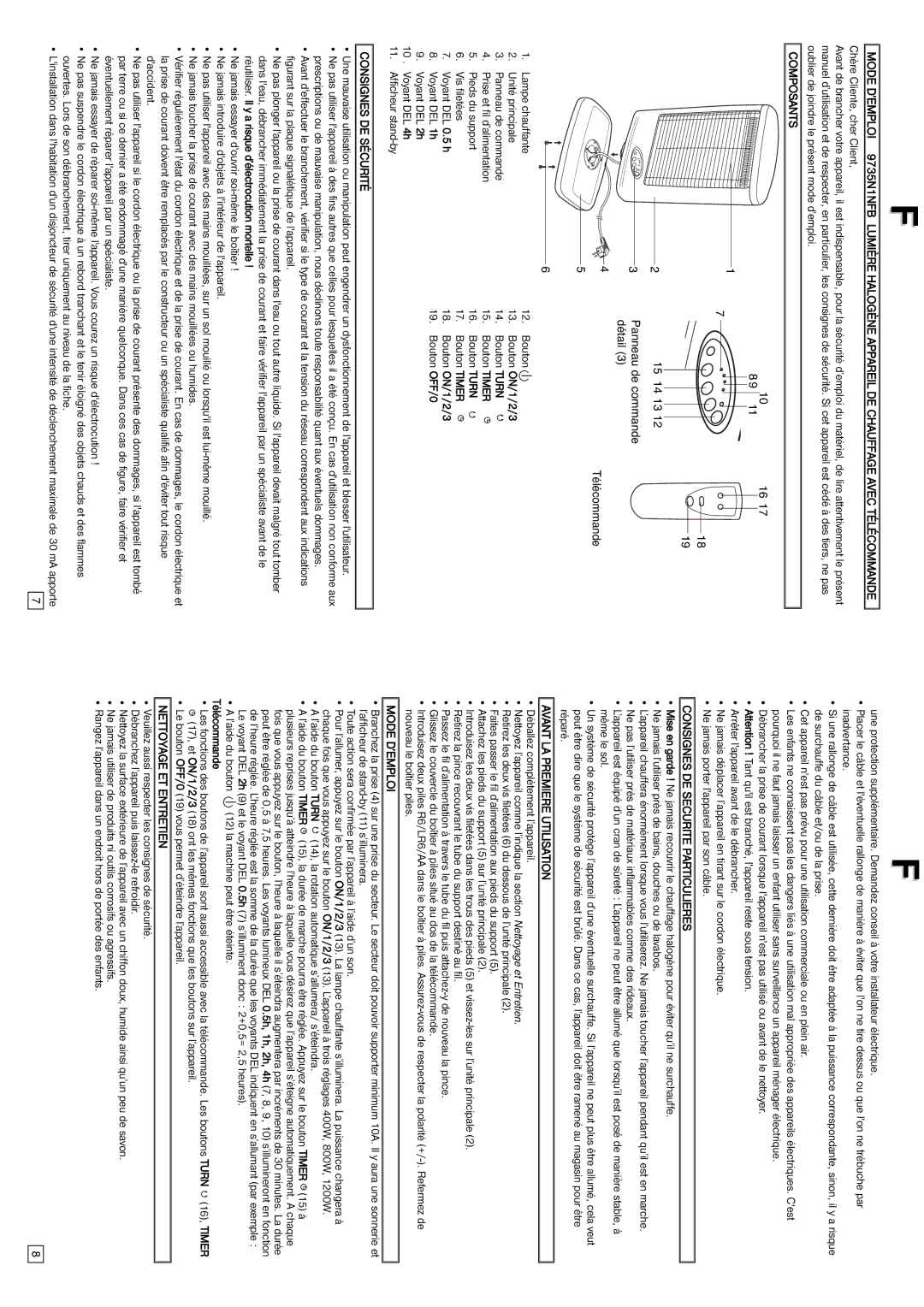 Elta Halogen Lamp Composants, Consignes DE Securite Particulieres, Avant LA Premiere Utilisation, Nettoyage ET Entretien 