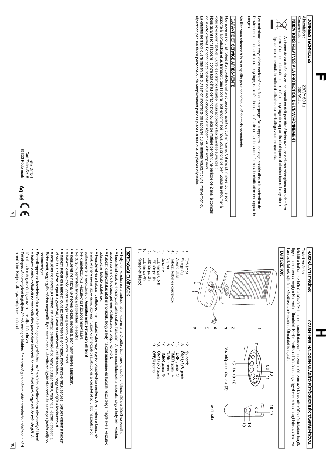 Elta Halogen Lamp Donnees Techniques, Indications Relatives À LA Protection DE L’ENVIRONNEMENT, Használati Utasítás 