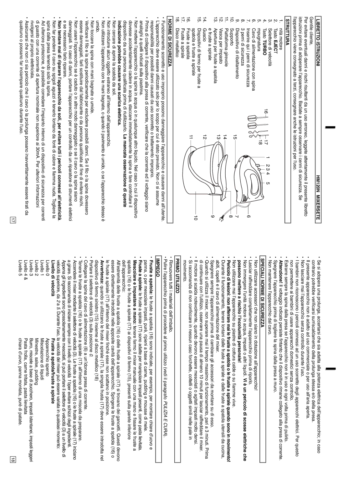 Elta Libretto Istruzioni HM120N Mixersete, Struttura, Speciali Norme DI Sicurezza, Primo Utilizzo, Impiego 