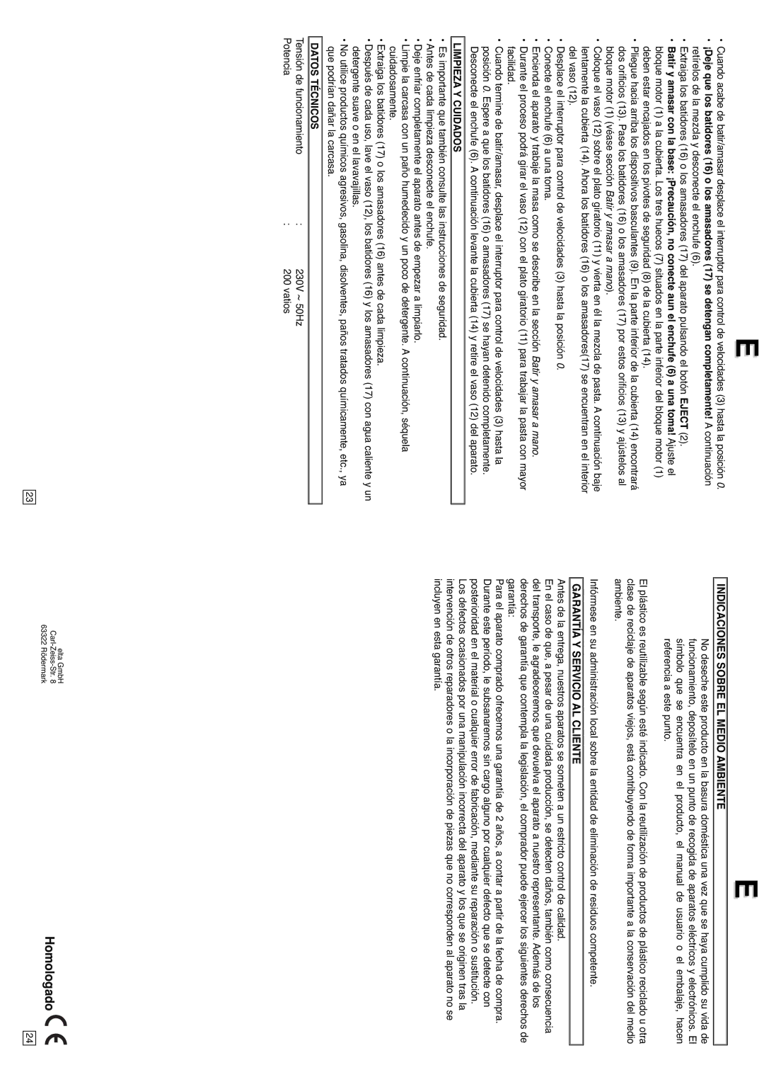 Elta HM120N Homologado, Indicaciones Sobre EL Medio Ambiente, Garantía Y Servicio AL Cliente, Limpieza Y Cuidados 