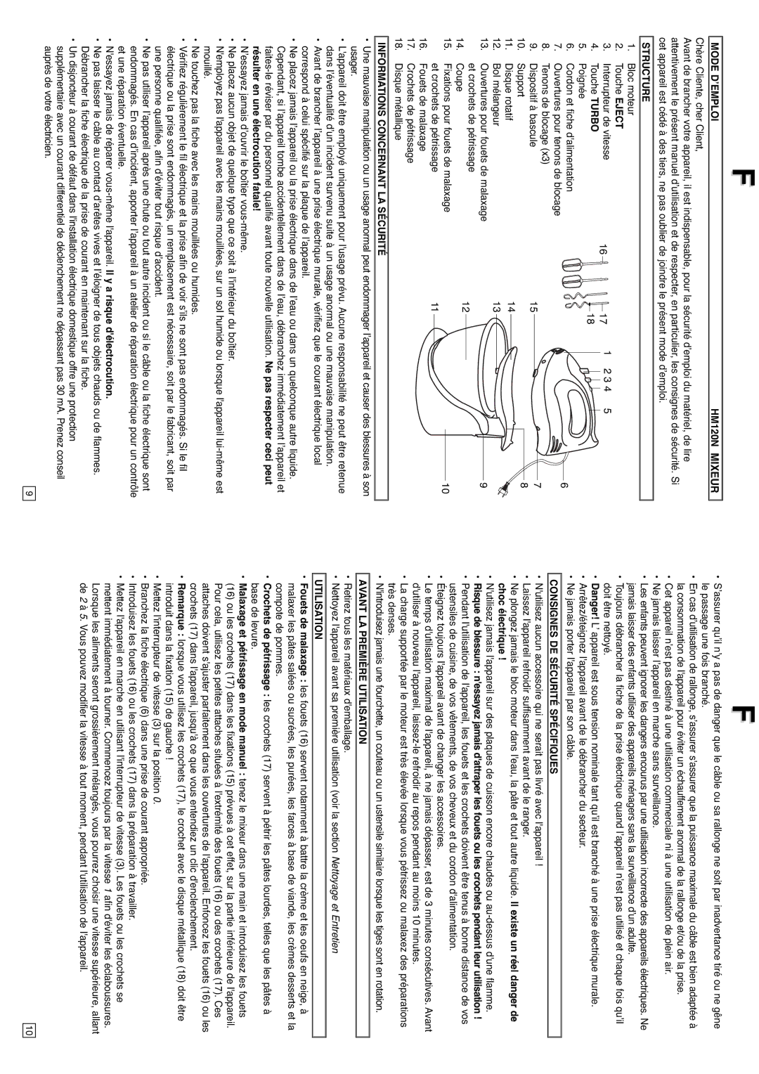 Elta Mode D’EMPLOI HM120N Mixeur, Structure, Informations Concernant LA Sécurité, Consignes DE Sécurité Spécifiques 