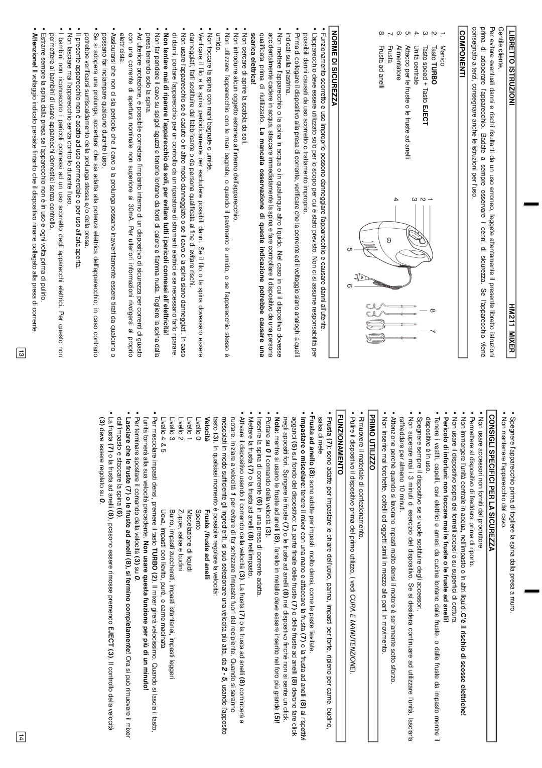 Elta Libretto Istruzioni HM211 Mixer, Componenti, Norme DI Sicurezza, Consigli Specifici PER LA Sicurezza 