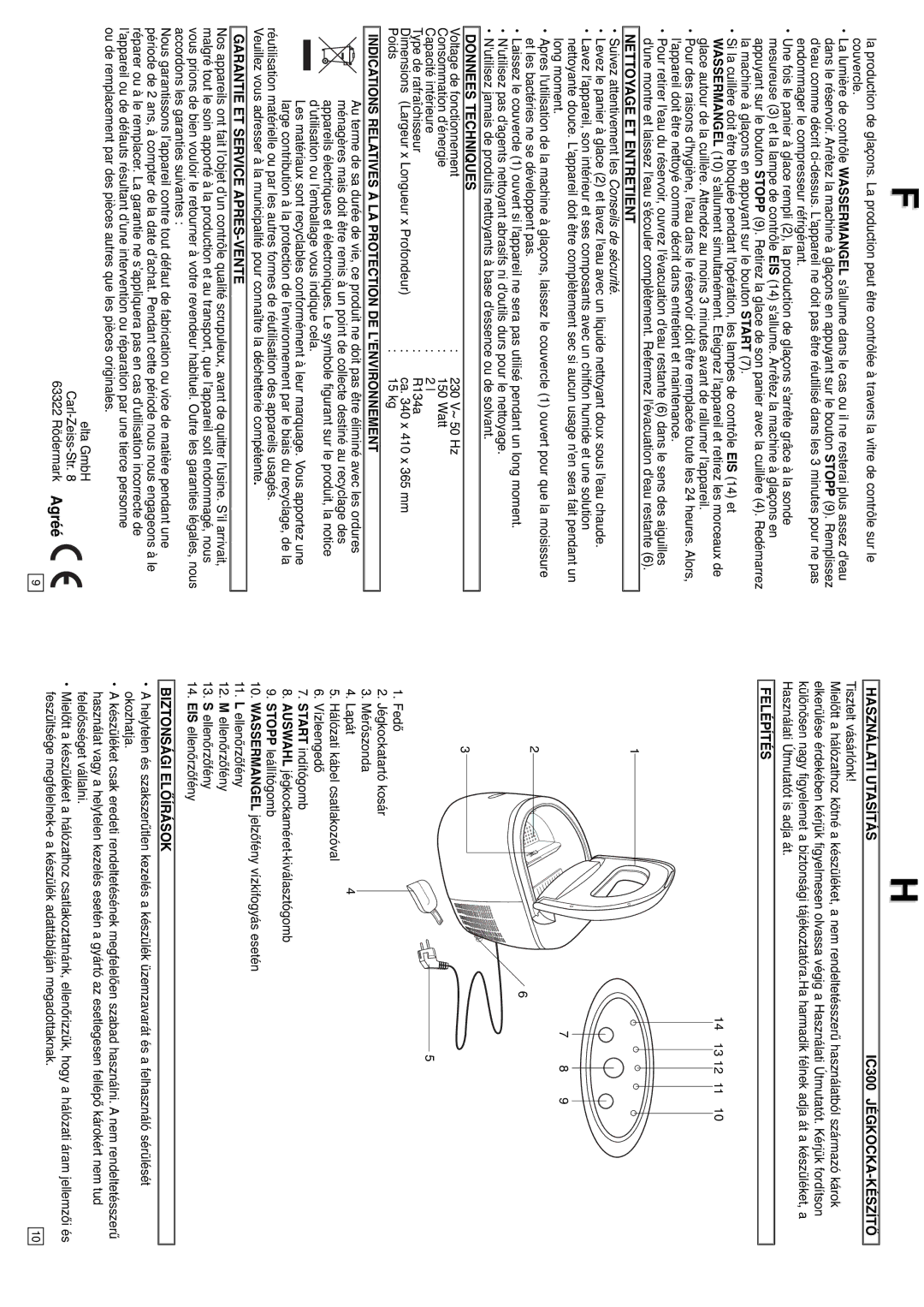 Elta instruction manual Használati Utasítás IC300 JÉGKOCKA-KÉSZÍTŐ, Felépítés, Biztonsági Előírások 