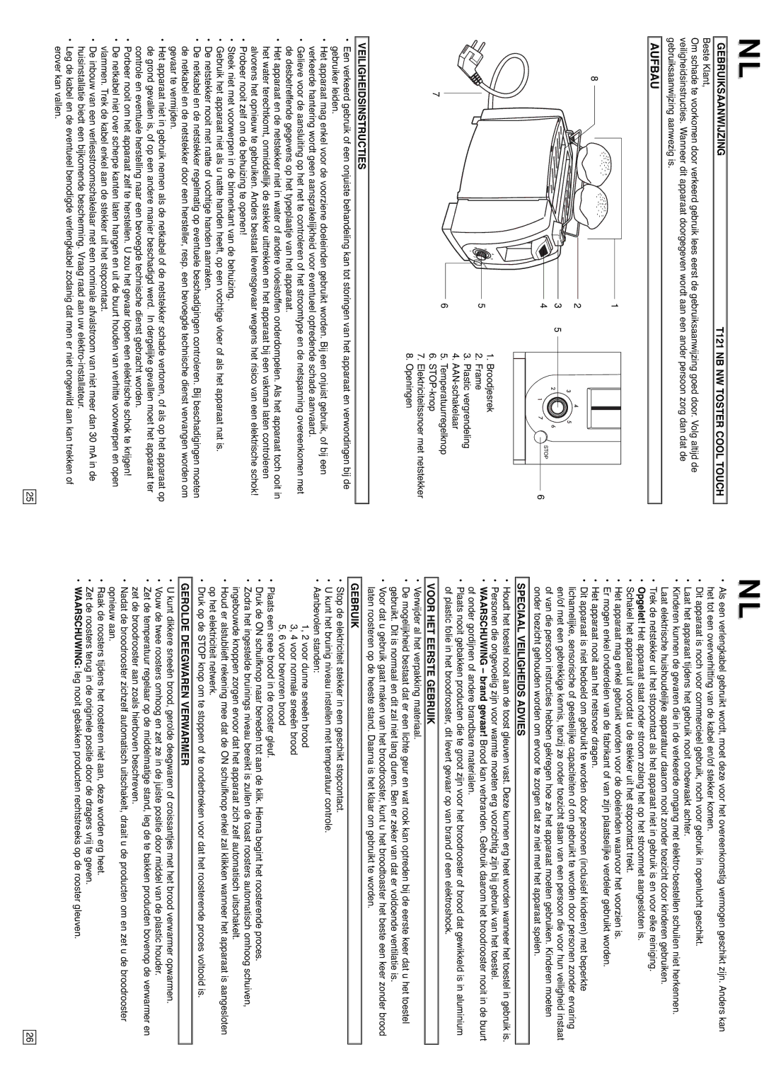 Elta IM-T121 Gebruiksaanwijzing T121 NB NW Toster Cool Touch, Speciaal Veiligheids Advies, Voor HET Eerste Gebruik 