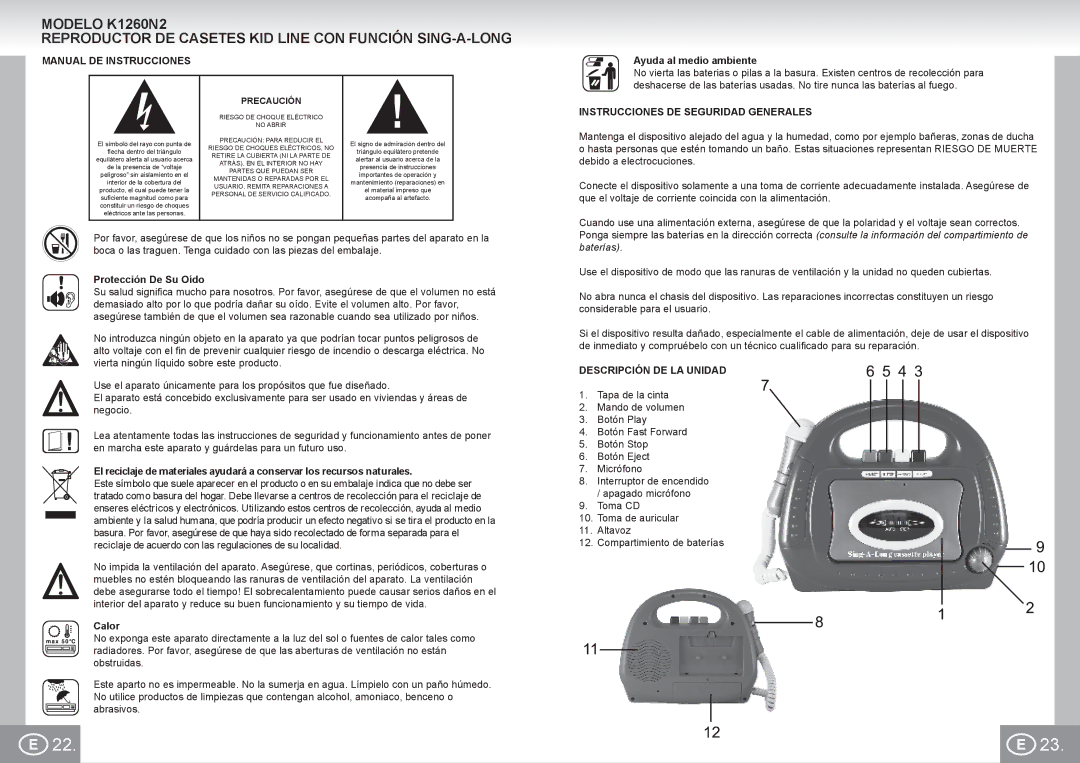 Elta K1260N2 manual Manual DE Instrucciones, Instrucciones DE Seguridad Generales, Descripción DE LA Unidad 