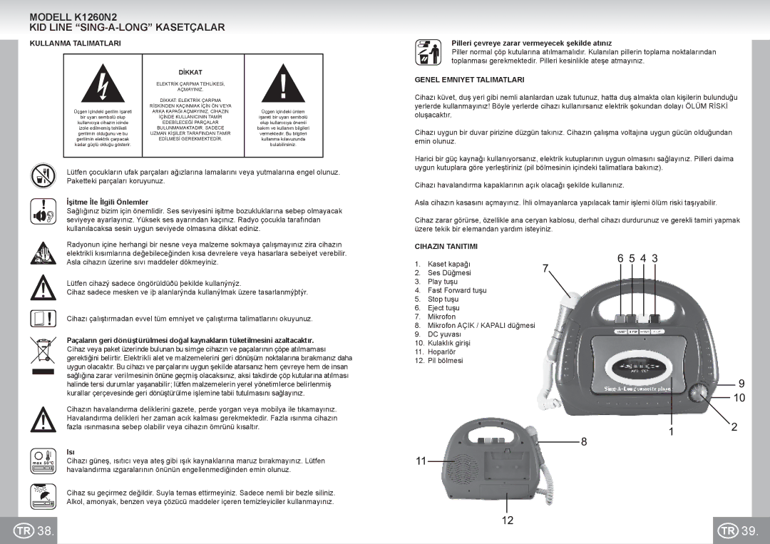 Elta K1260N2 manual Kullanma Talimatlari, Genel Emniyet Talimatlari, Cihazin Tanitimi 