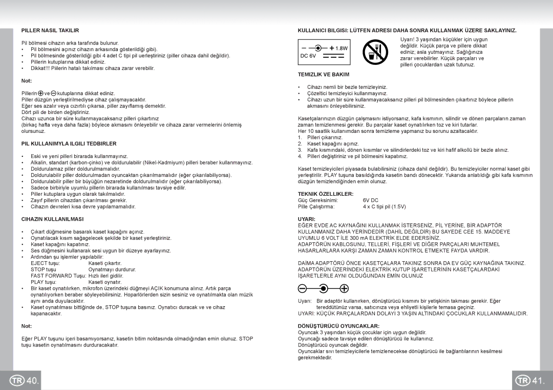 Elta K1260N2 manual Piller Nasil Takilir, PIL Kullanimyla Ilgili Tedbirler, Cihazin Kullanilmasi, Temizlik VE Bakim, Uyari 