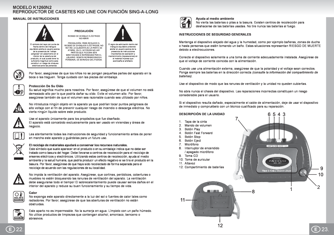 Elta MODELO K1260N2, Manual De Instrucciones, Ayuda al medio ambiente, Instrucciones De Seguridad Generales, Calor 
