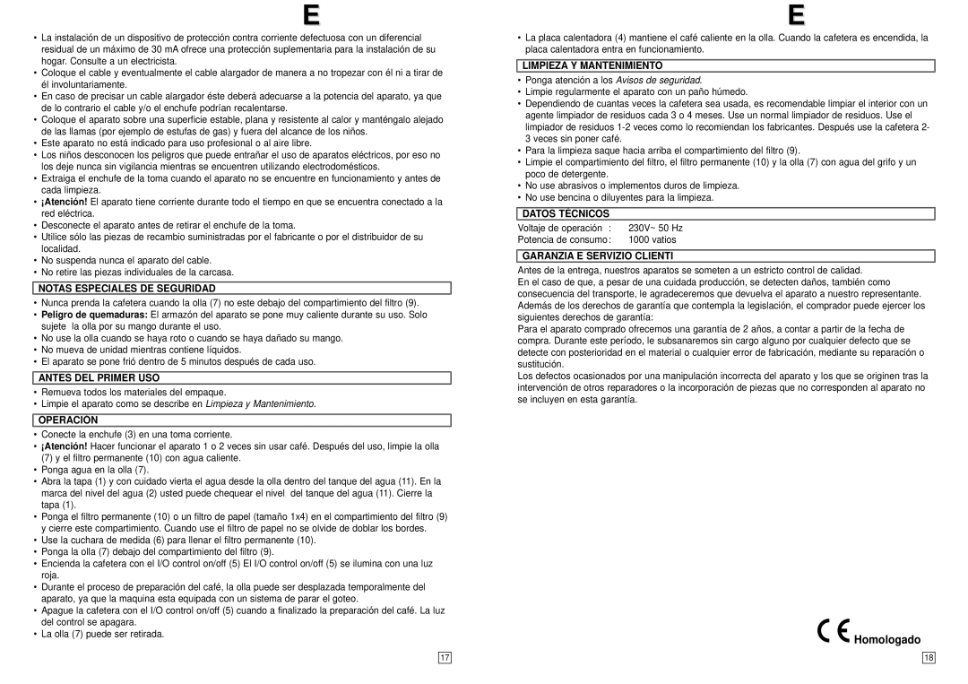 Elta KM117 instruction manual Homologado 