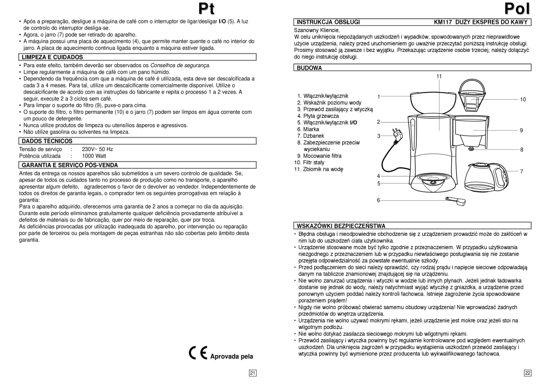 Elta KM117 instruction manual Aprovada pela, Instrukcja Obsługi, Budowa, Wskazówki BEZPIECZE¡STWA 