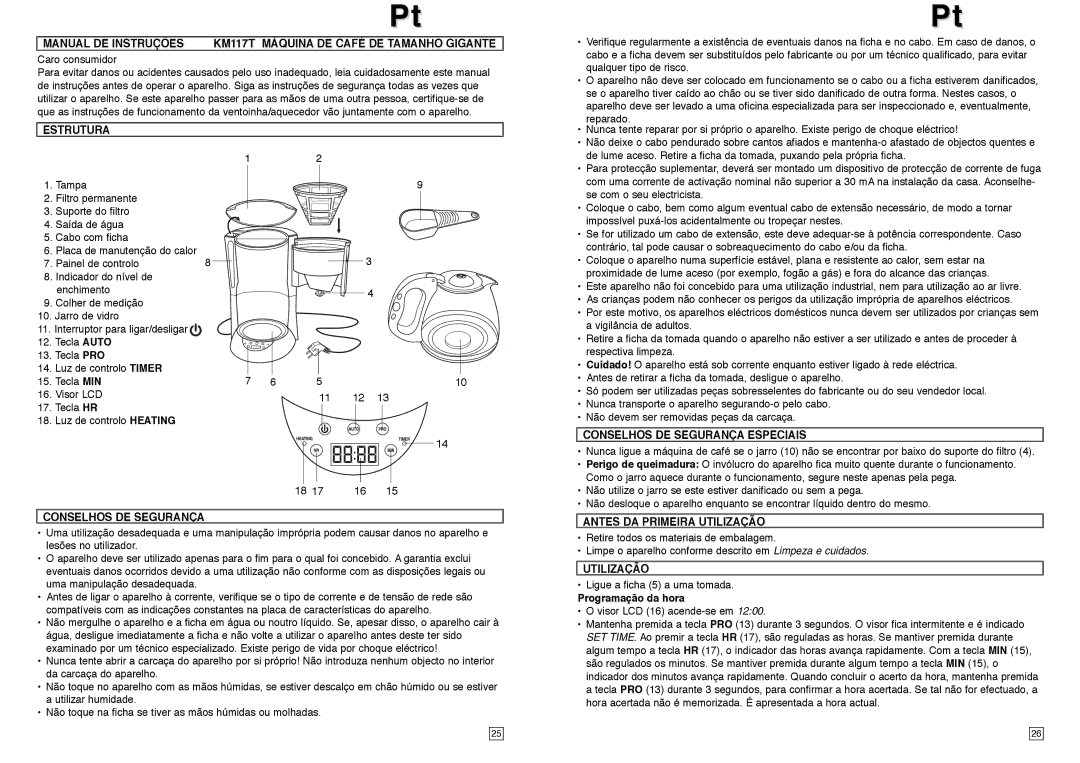 Elta KM117TB instruction manual Estrutura, Conselhos DE Segurança Especiais, Antes DA Primeira Utilização 