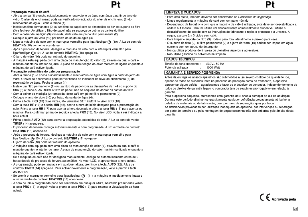 Elta KM117TB instruction manual Aprovada pela, Limpeza E Cuidados, Dados Técnicos, Garantia E Serviço PÓS-VENDA 