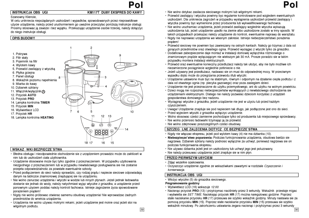 Elta KM117TB Instrukcja Obsugi, Opis Budowy, Wskazwki BEZPIECZE`STWA, Szczeglne Zalecenia Dotyczce BEZPIECZE`STWA 