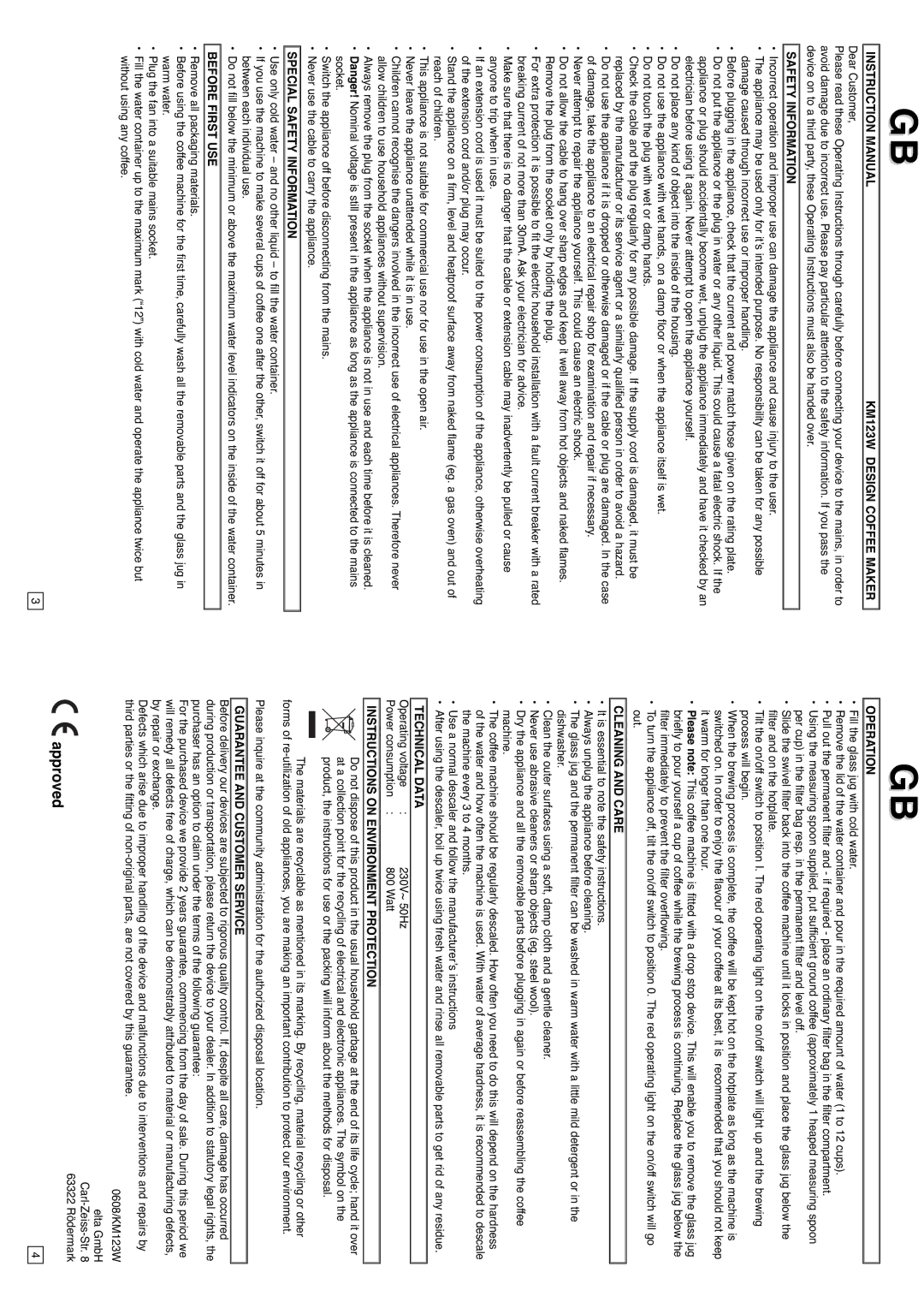 Elta KM123W instruction manual Approved 