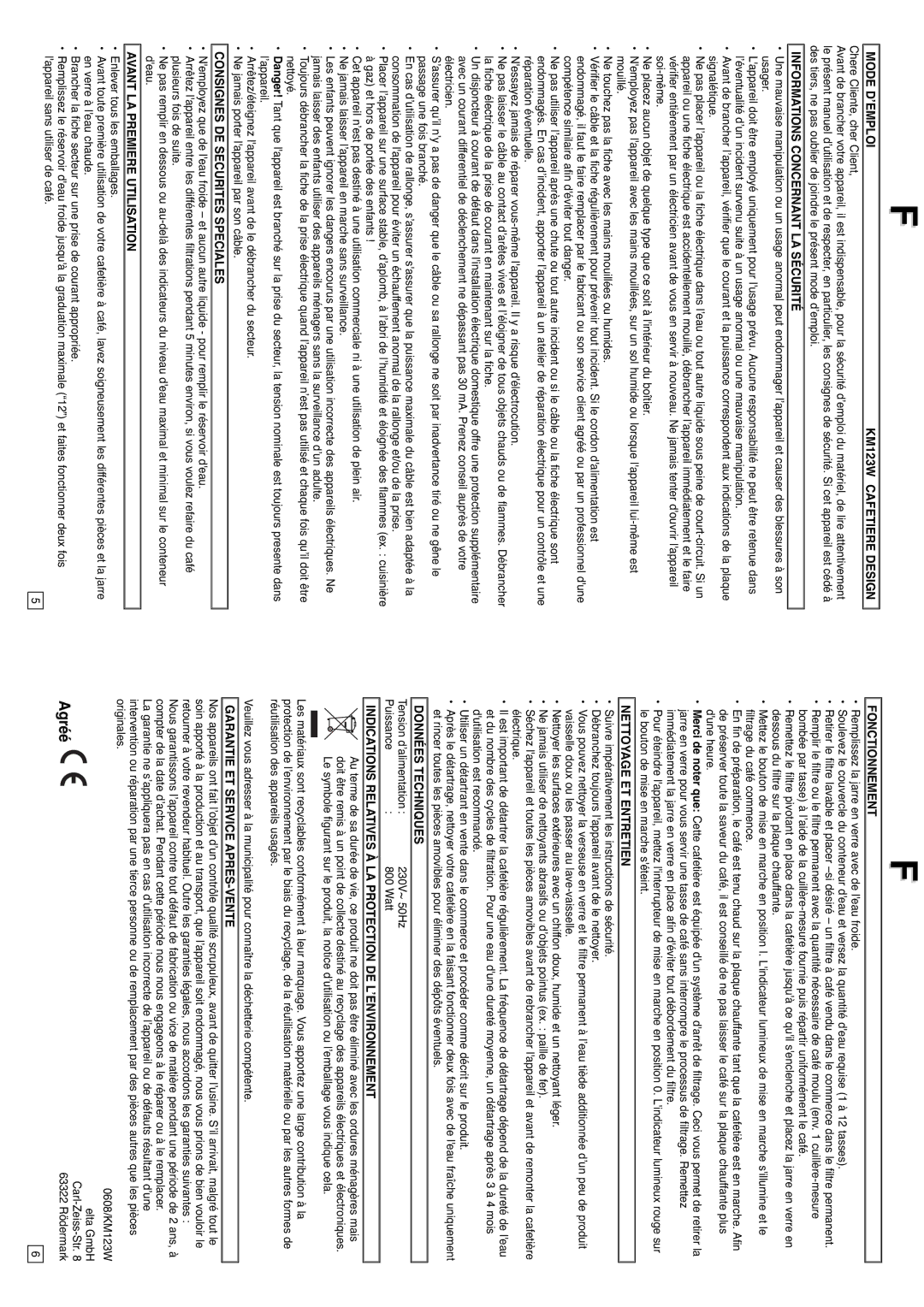 Elta KM123W instruction manual Agréé 