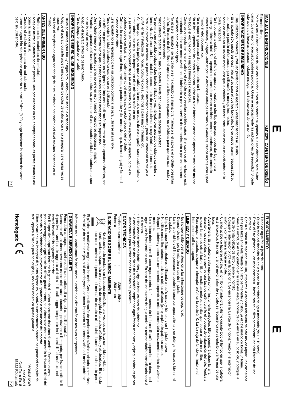 Elta KM123W instruction manual Homologado 