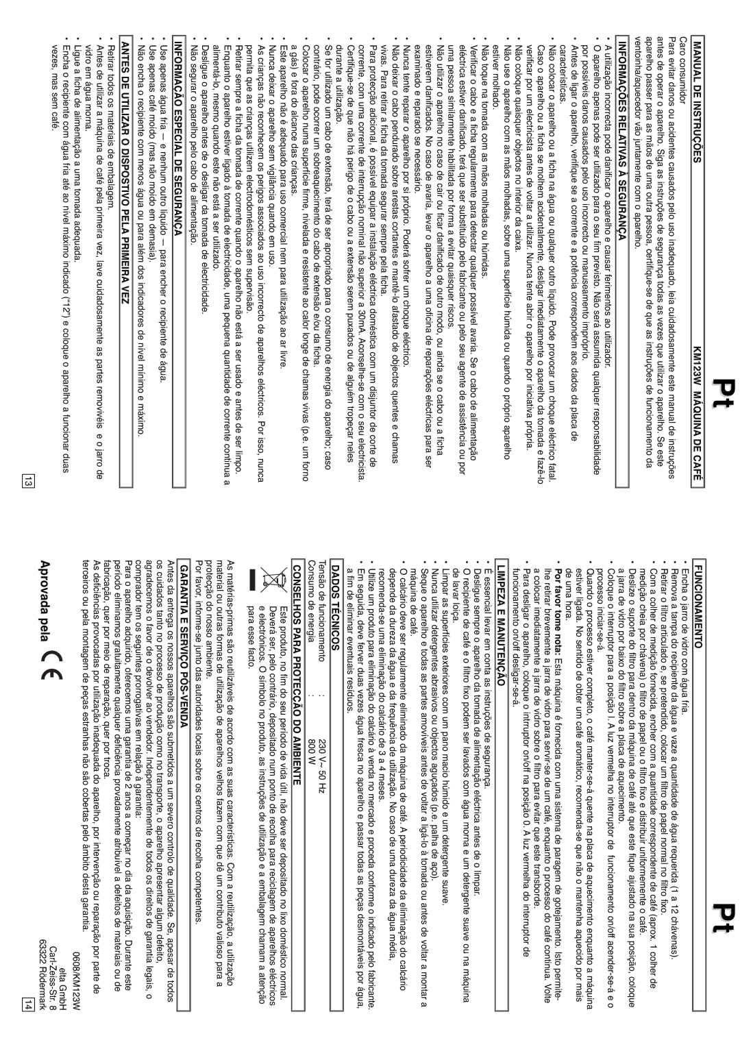Elta KM123W instruction manual Aprovada pela 