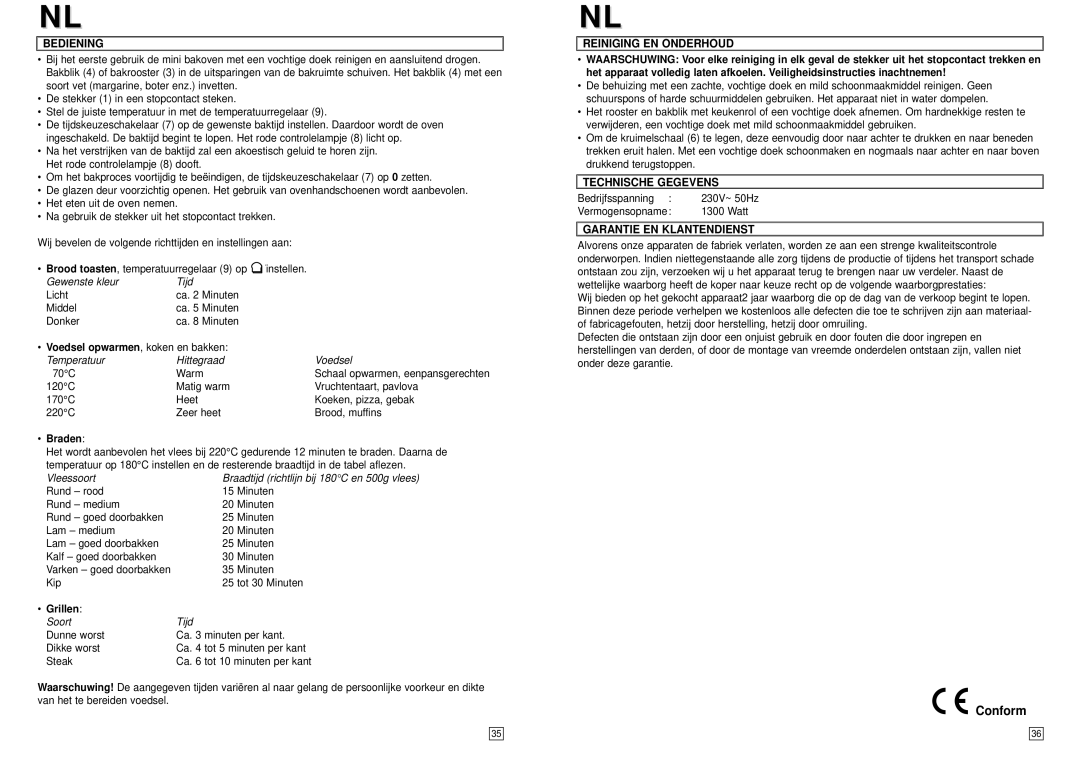 Elta MB111 instruction manual Conform, Braden 