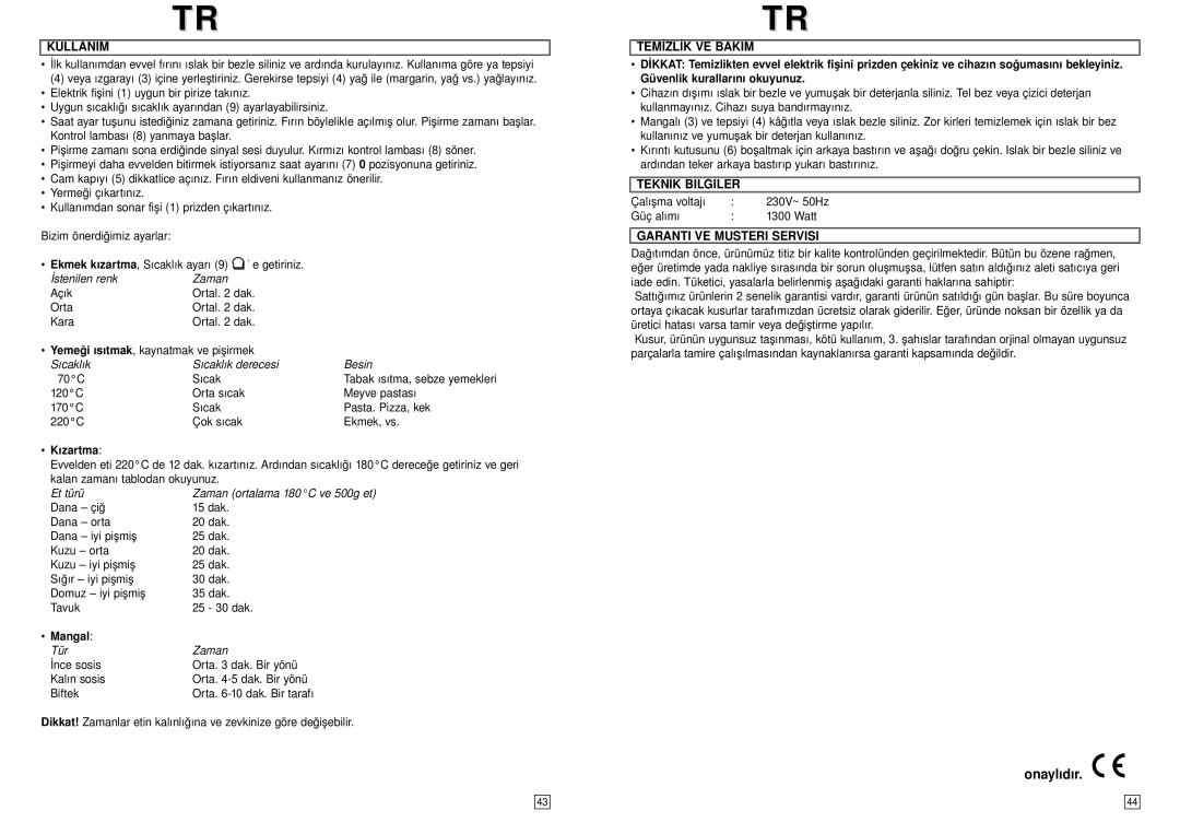 Elta MB111 instruction manual Kullanim, Temİzlİk VE Bakim, Teknİk Bİlgİler, Garanti VE Musteri Servisi 