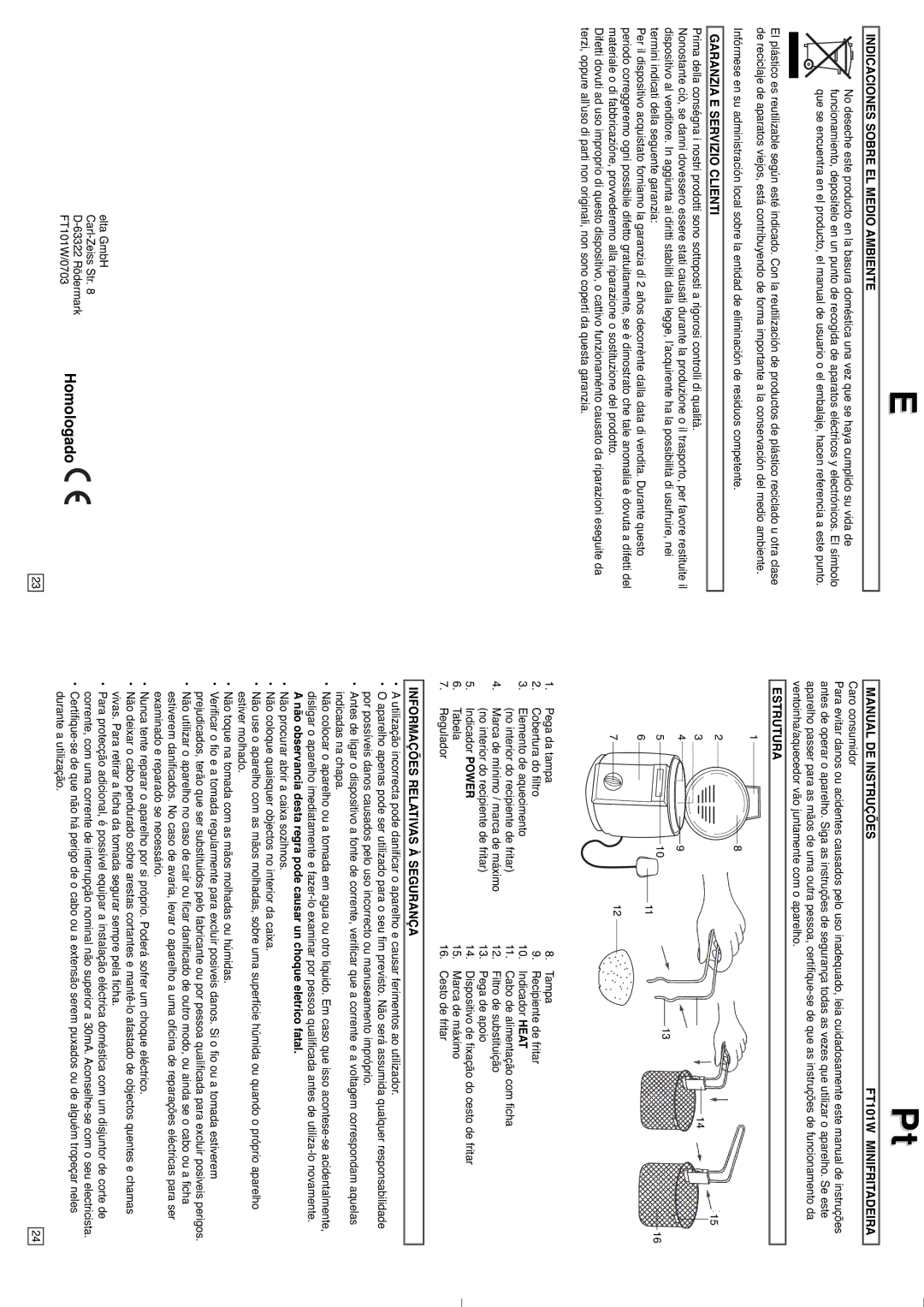 Elta Mini Deep Fryer Indicaciones Sobre EL Medio Ambiente, Manual DE Instruções FT101W Minifritadeira, Estrutura 