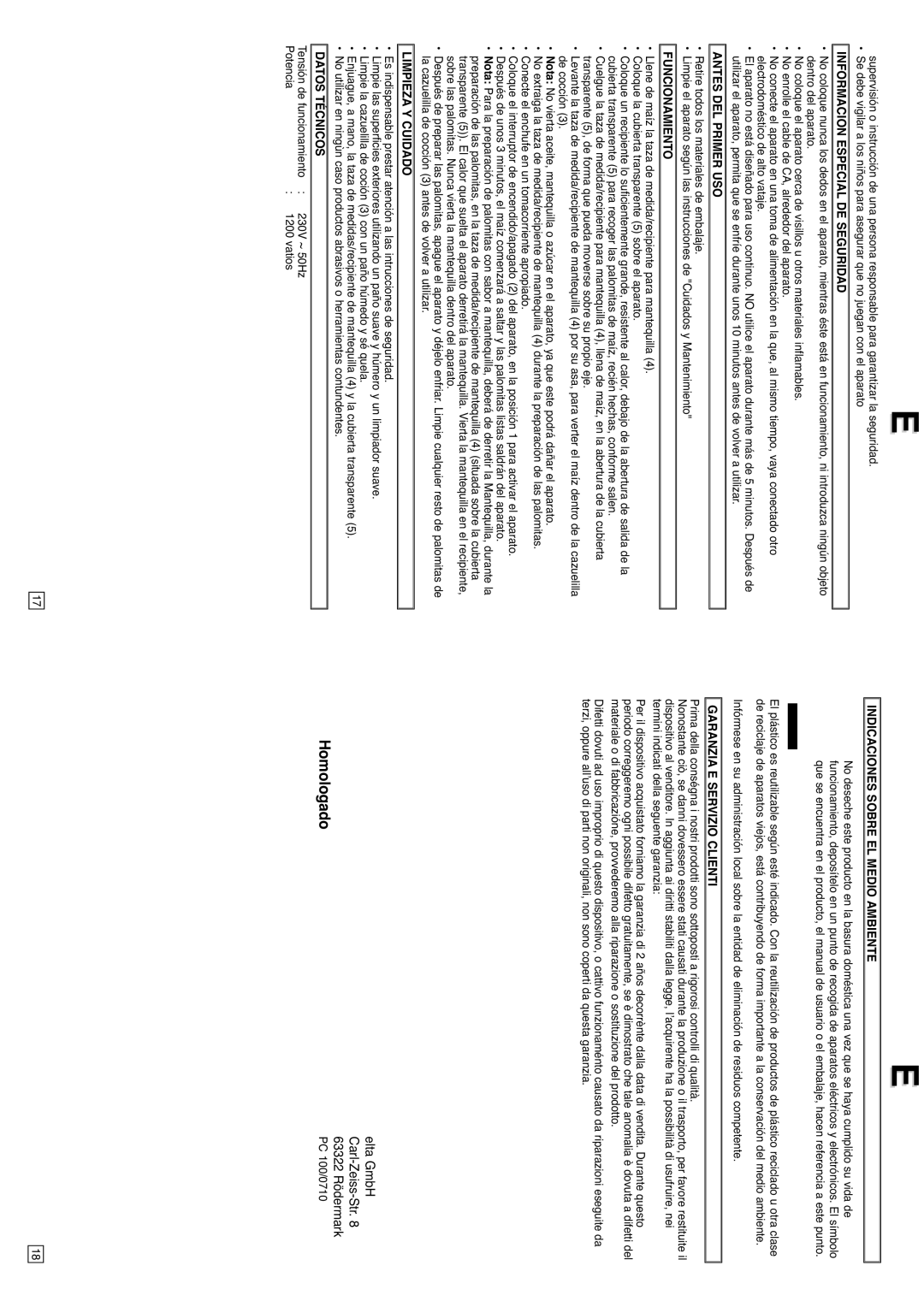 Elta PC100 instruction manual Homologado 