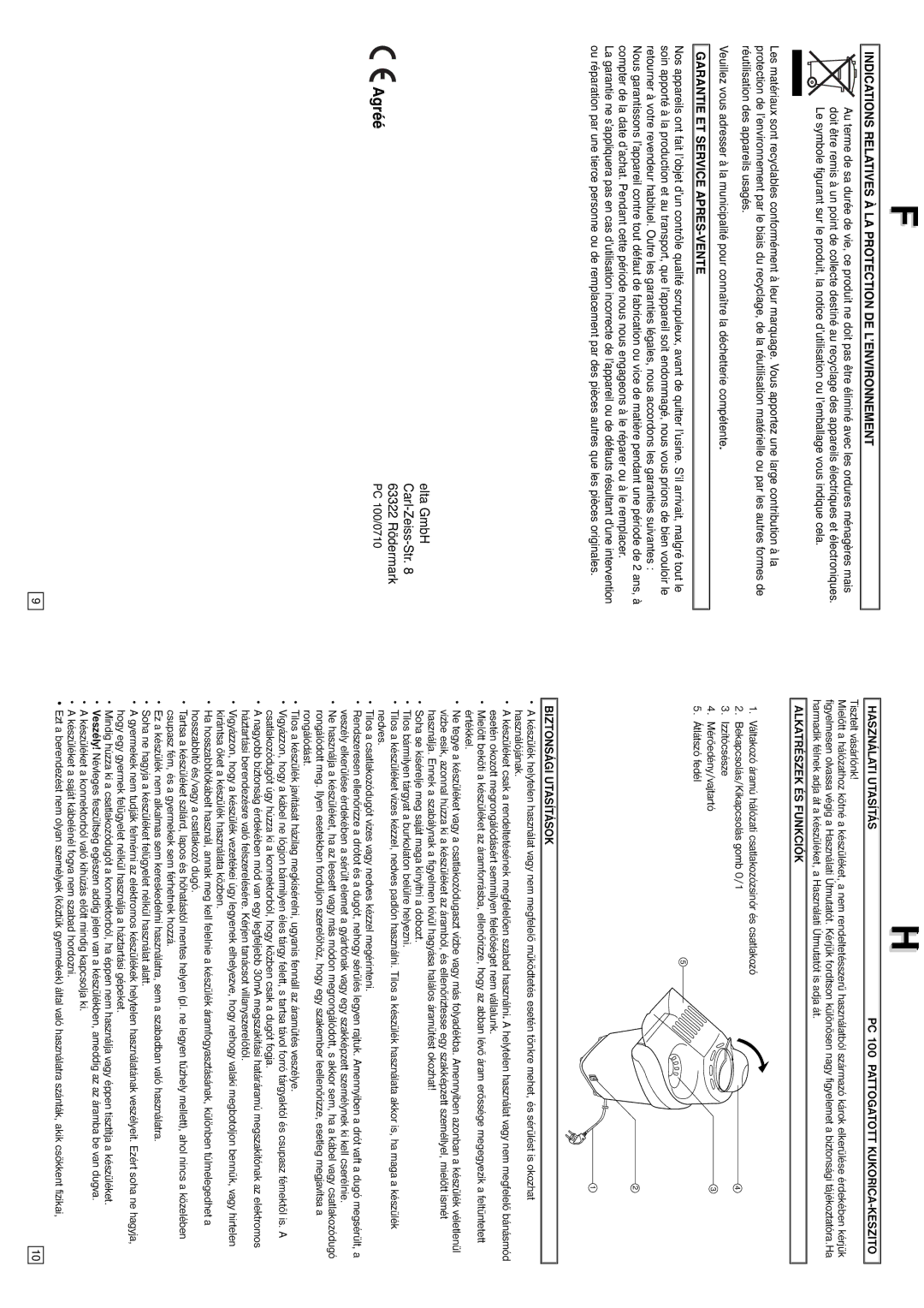 Elta PC100 Agréé, Indications Relatives À LA Protection DE L’ENVIRONNEMENT, Garantie ET Service APRES-VENTE 