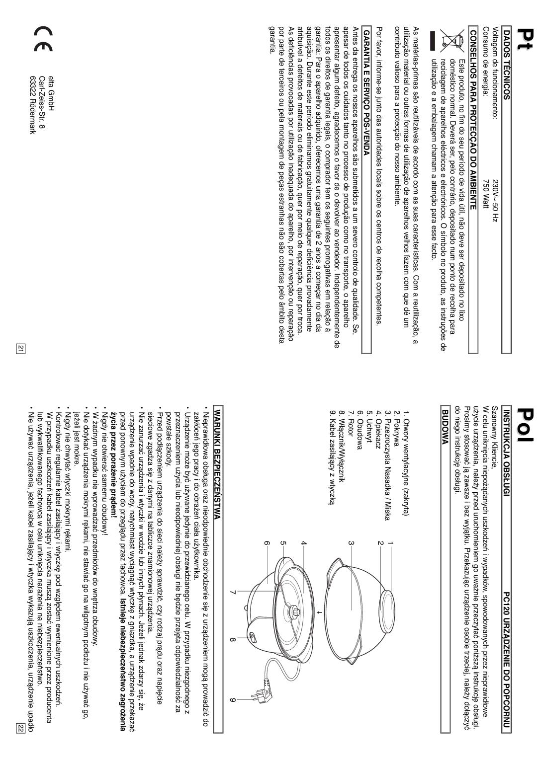 Elta instruction manual Instrukcja Obsługi PC120 Urządzenie do Popcornu, Budowa, Warunki Bezpieczeństwa 