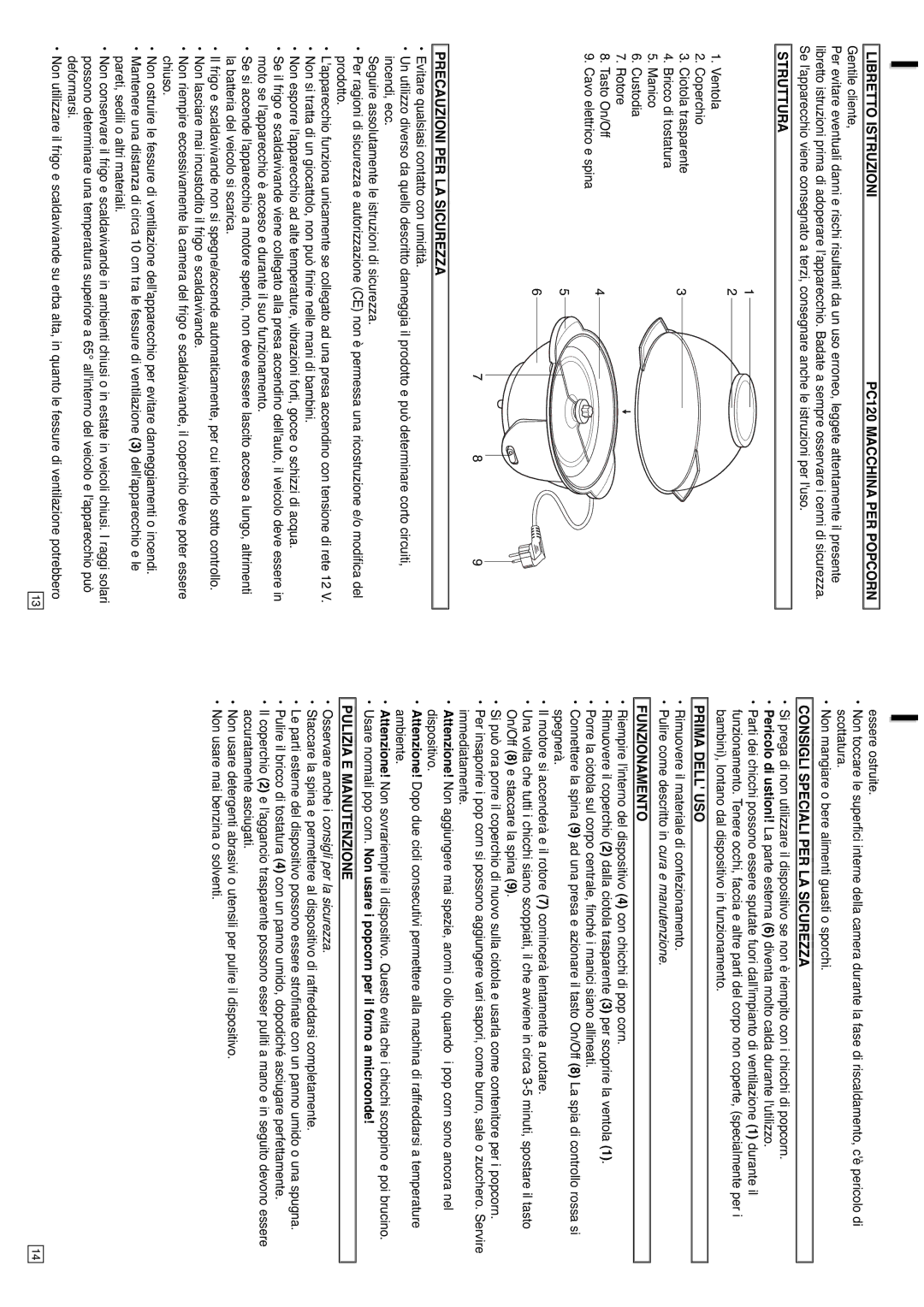 Elta Libretto Istruzioni PC120 Macchina PER Popcorn, Struttura, Precauzioni PER LA Sicurezza, Prima Dell USO 